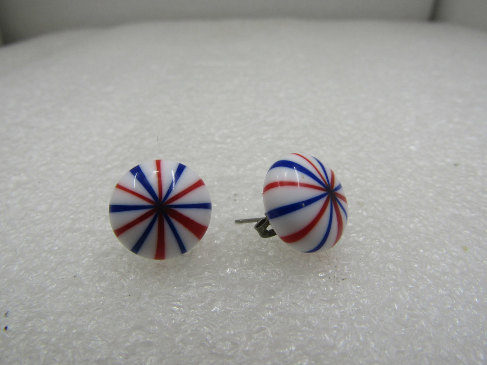 Vintage Red/White/Blue Striped Glass Earrings, Pierced - 3