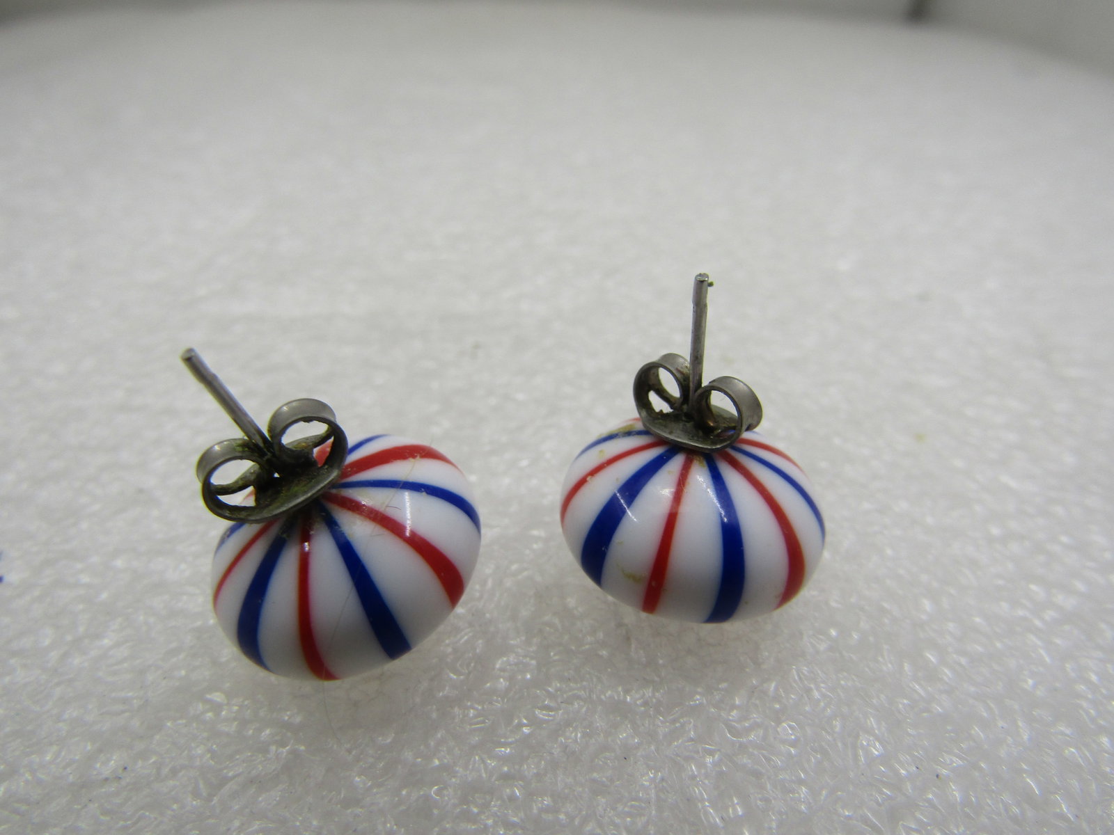 Vintage Red/White/Blue Striped Glass Earrings, Pierced - 4