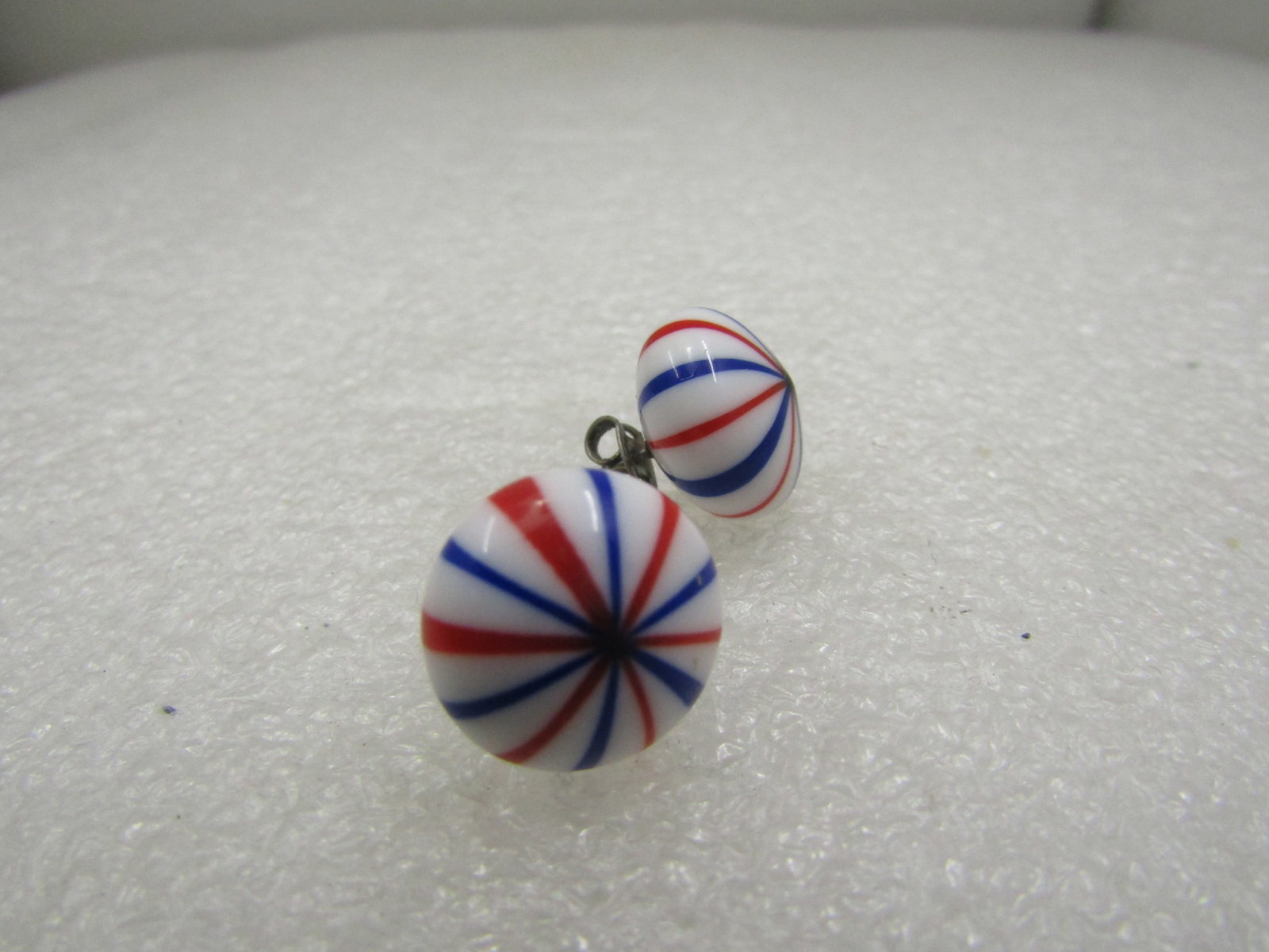 Vintage Red/White/Blue Striped Glass Earrings, Pierced - 5