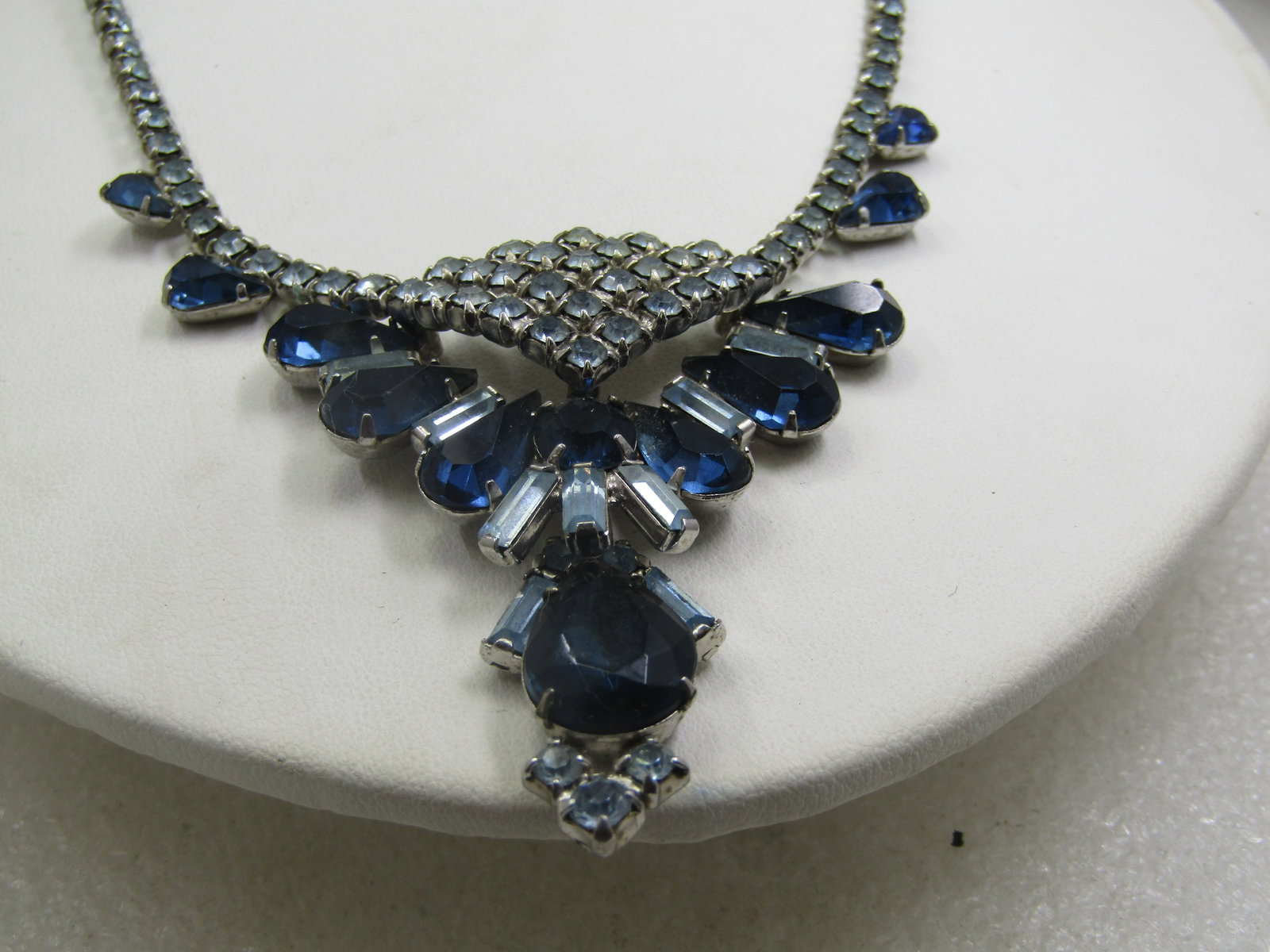 Vintage 1940's Blue & Clear Necklace & Earrings Demi Parure - 3