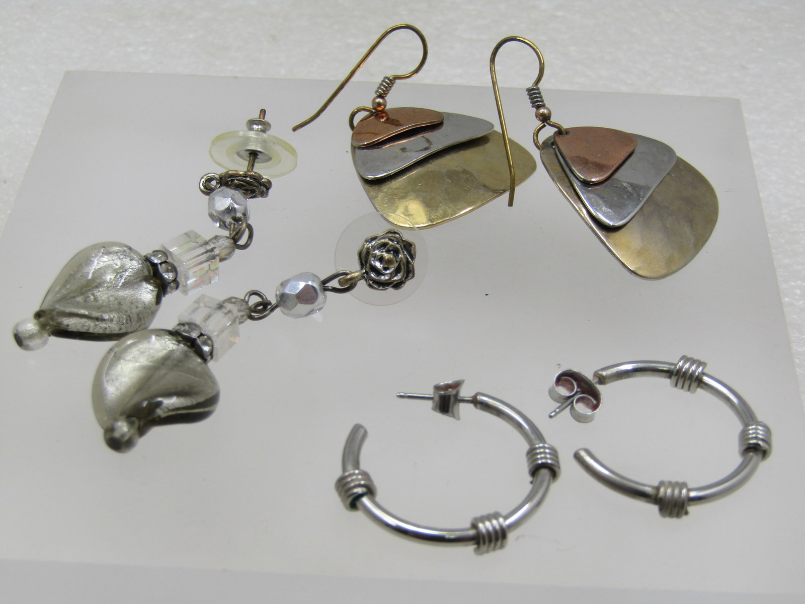3 Pair of Pierced Earrings, Drop, Dangle, Hoops, 1980's-1990's - 2