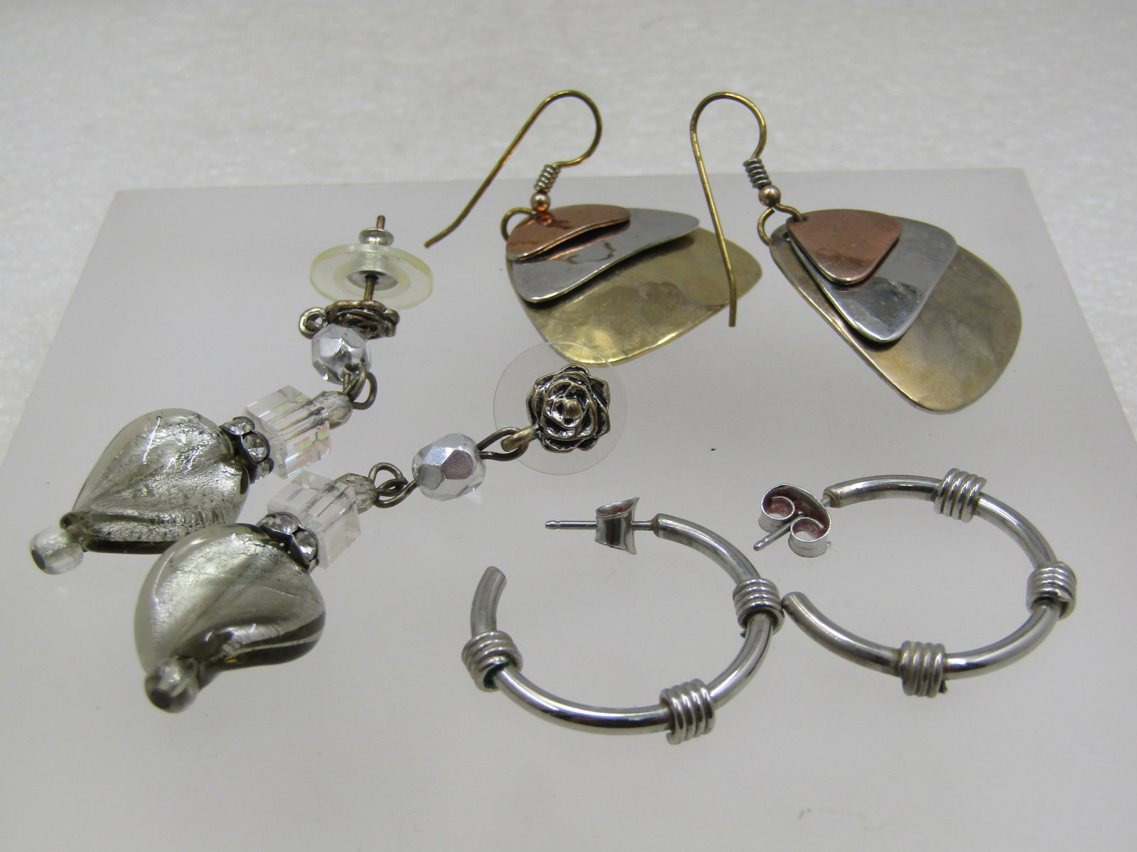 3 Pair of Pierced Earrings, Drop, Dangle, Hoops, 1980's-1990's - 3