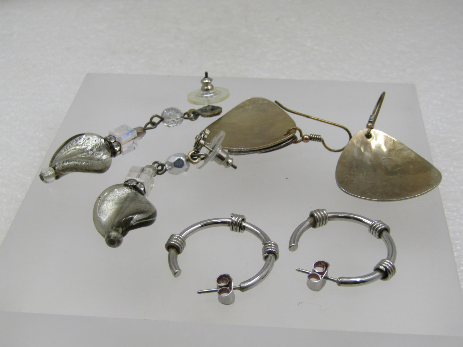 3 Pair of Pierced Earrings, Drop, Dangle, Hoops, 1980's-1990's - 4