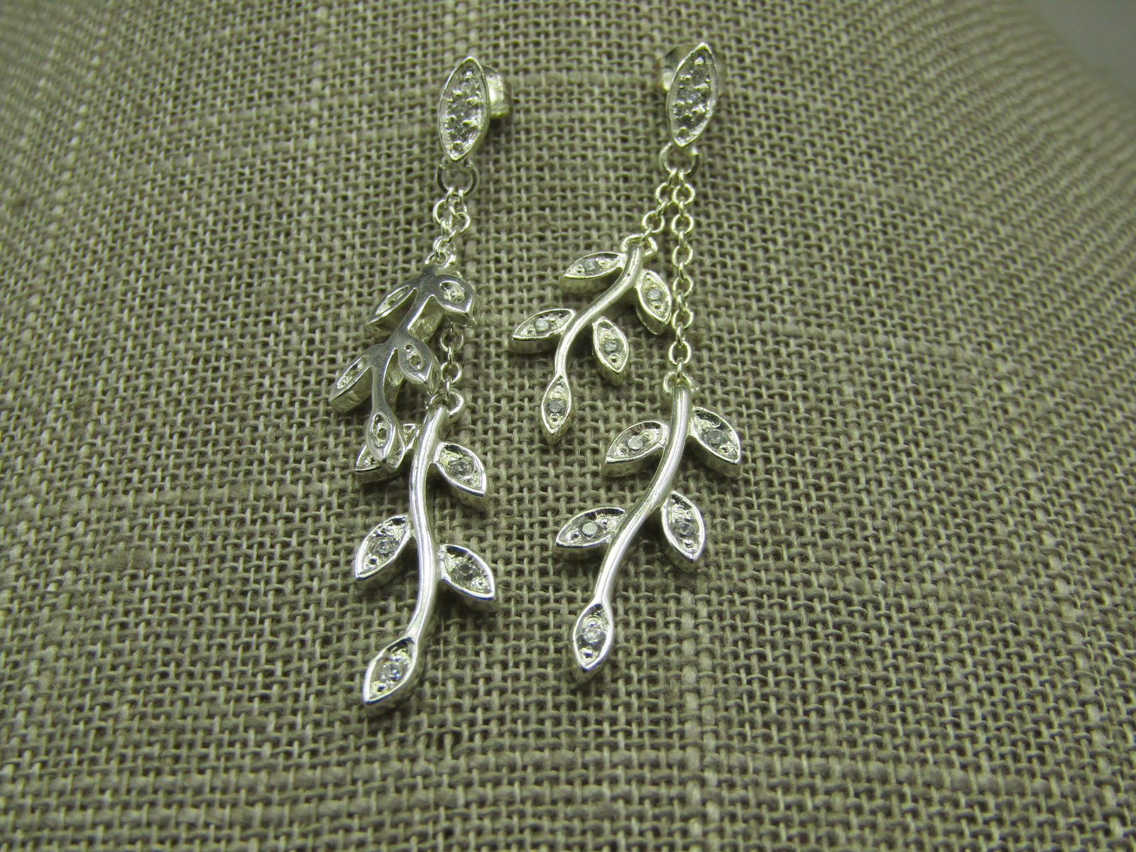 Sterling Dangling Leaf Earrings, Pierced, Double Strand, 2" - 2