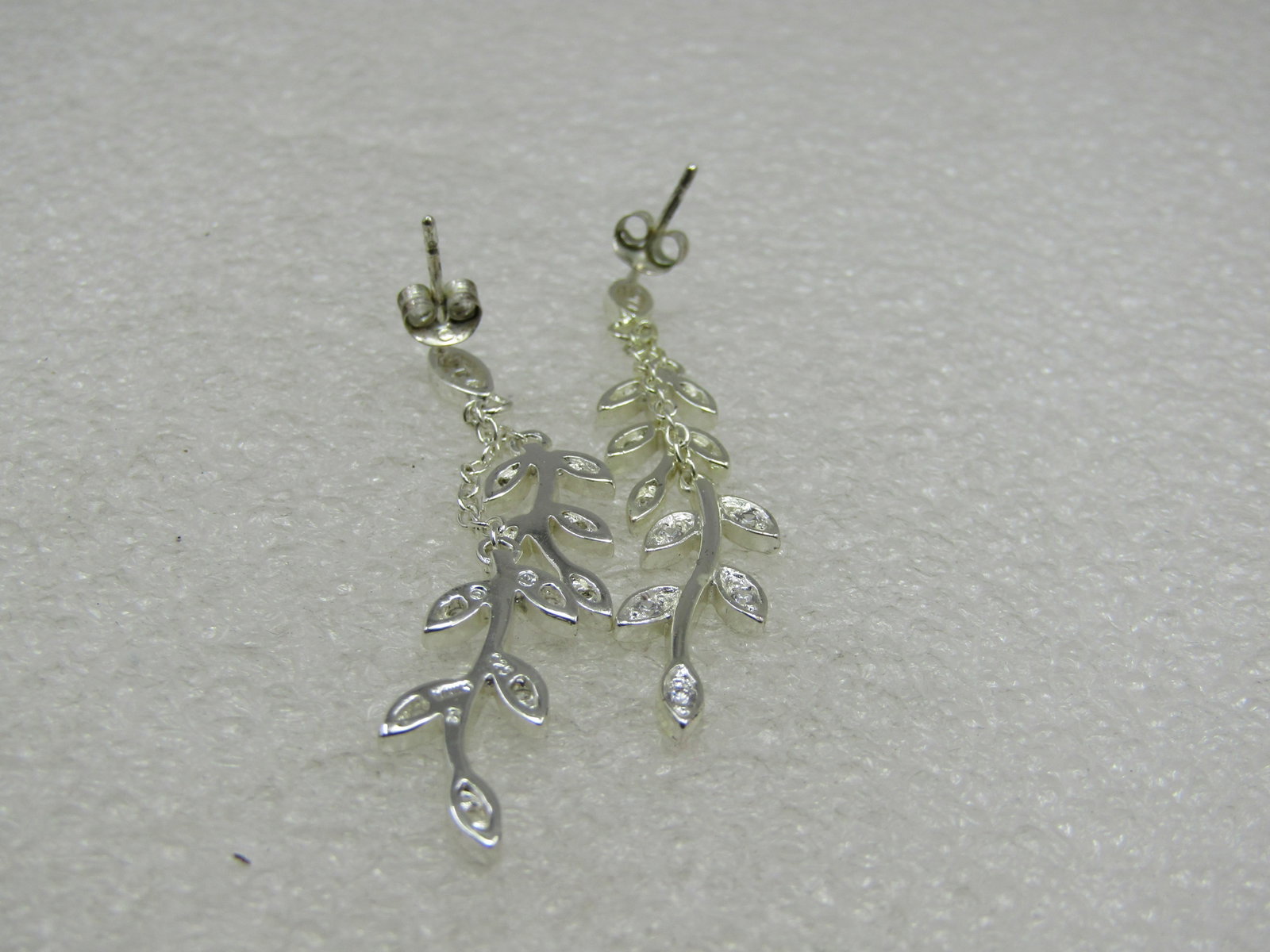 Sterling Dangling Leaf Earrings, Pierced, Double Strand, 2" - 4