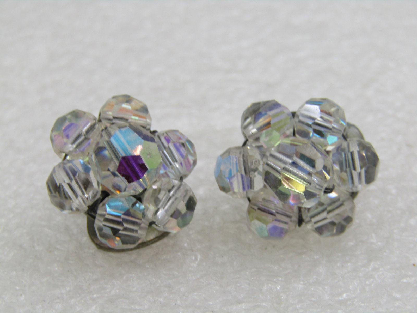 Vintage Aurora Borealis Crystal Beaded Earrings, 5/8" - 2