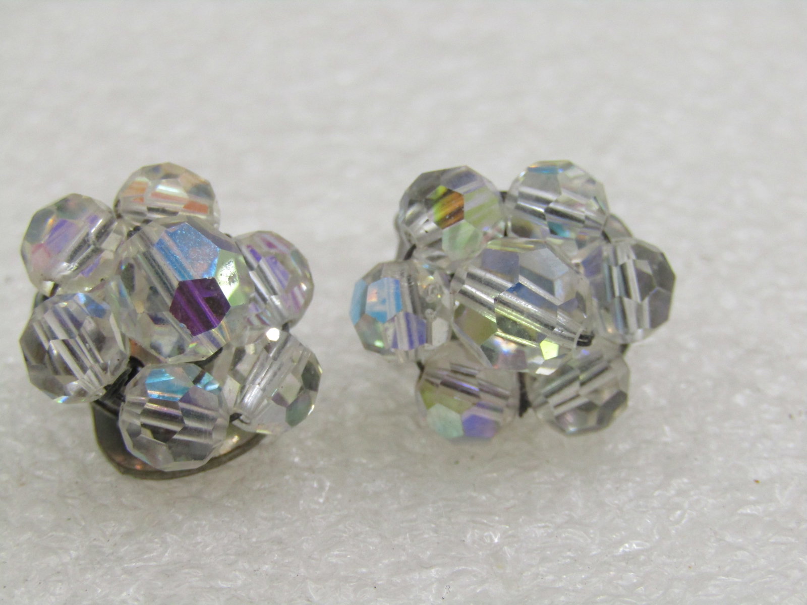 Vintage Aurora Borealis Crystal Beaded Earrings, 5/8" - 3