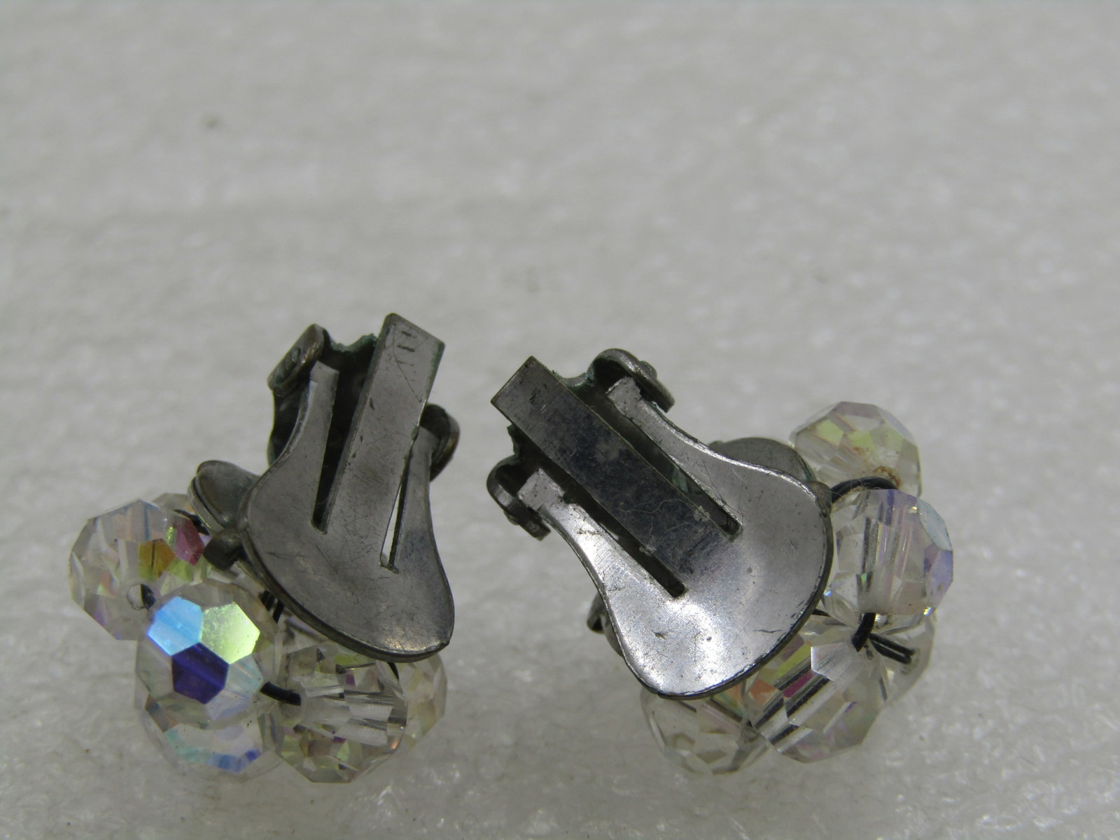 Vintage Aurora Borealis Crystal Beaded Earrings, 5/8" - 4