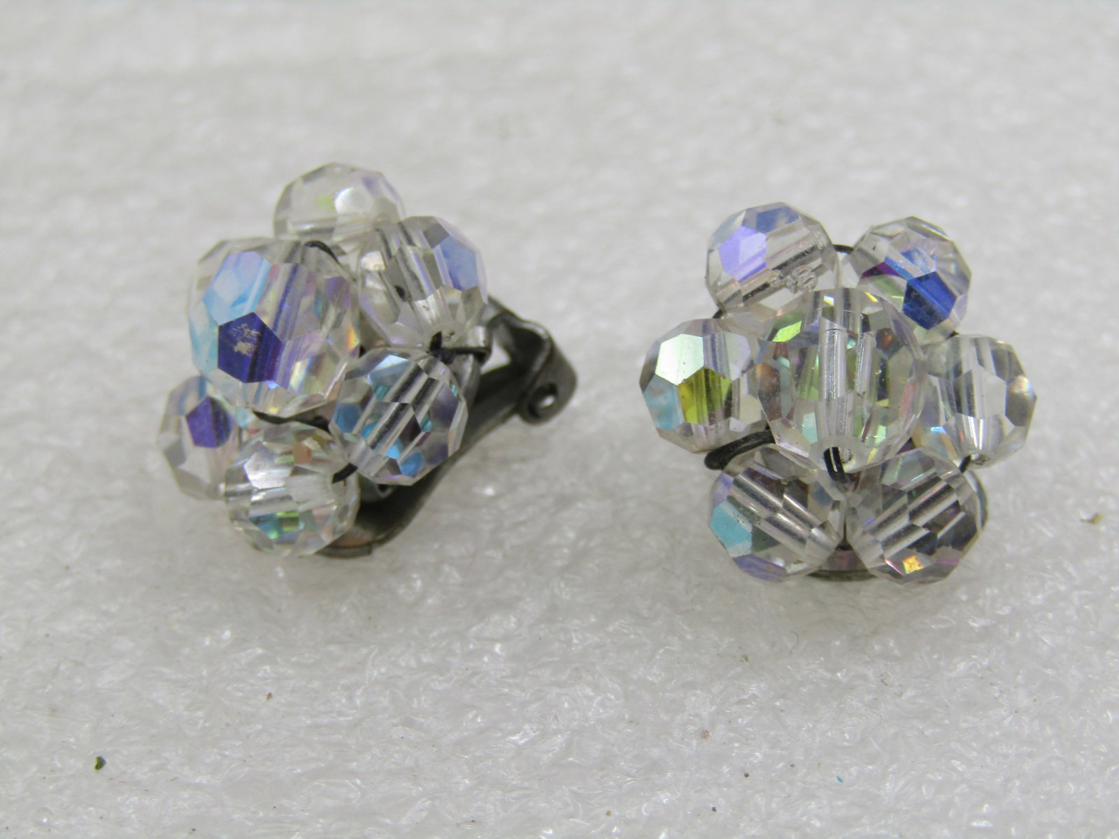 Vintage Aurora Borealis Crystal Beaded Earrings, 5/8" - 5