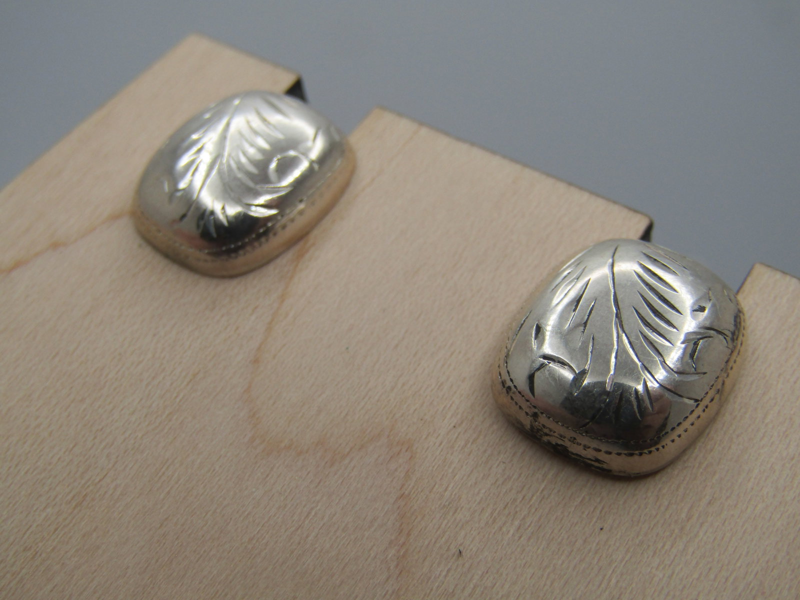 Vintage Sterling Etched Clip Earrings, Rectangular, 1970's-1980's. - 3