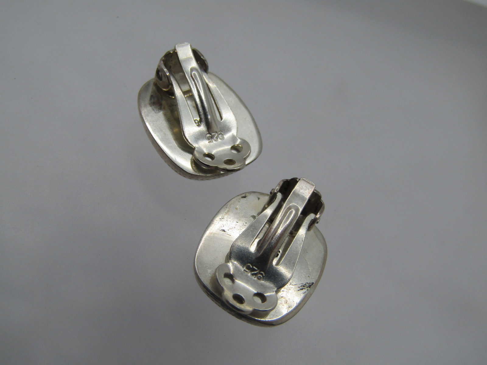 Vintage Sterling Etched Clip Earrings, Rectangular, 1970's-1980's. - 7