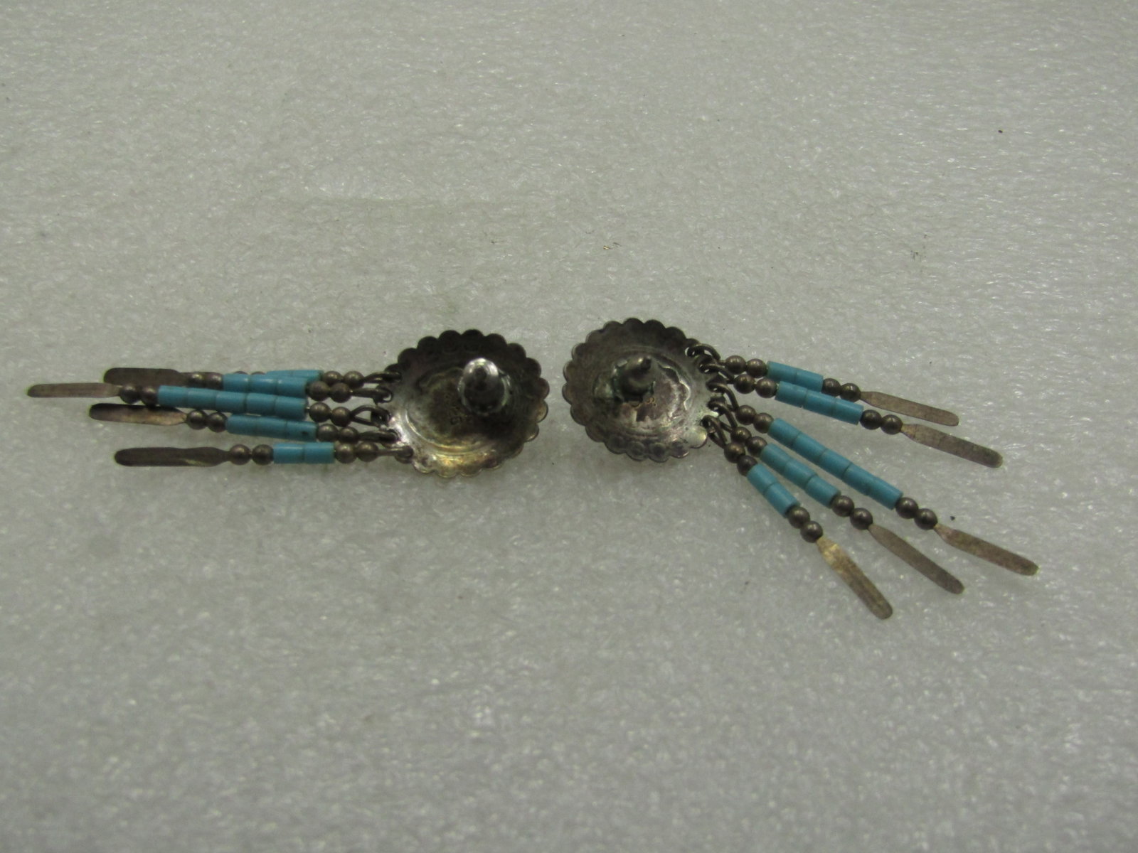Vintage Southwestern Concho Turquoise Drop Earrings, Signed Q.T. - 4