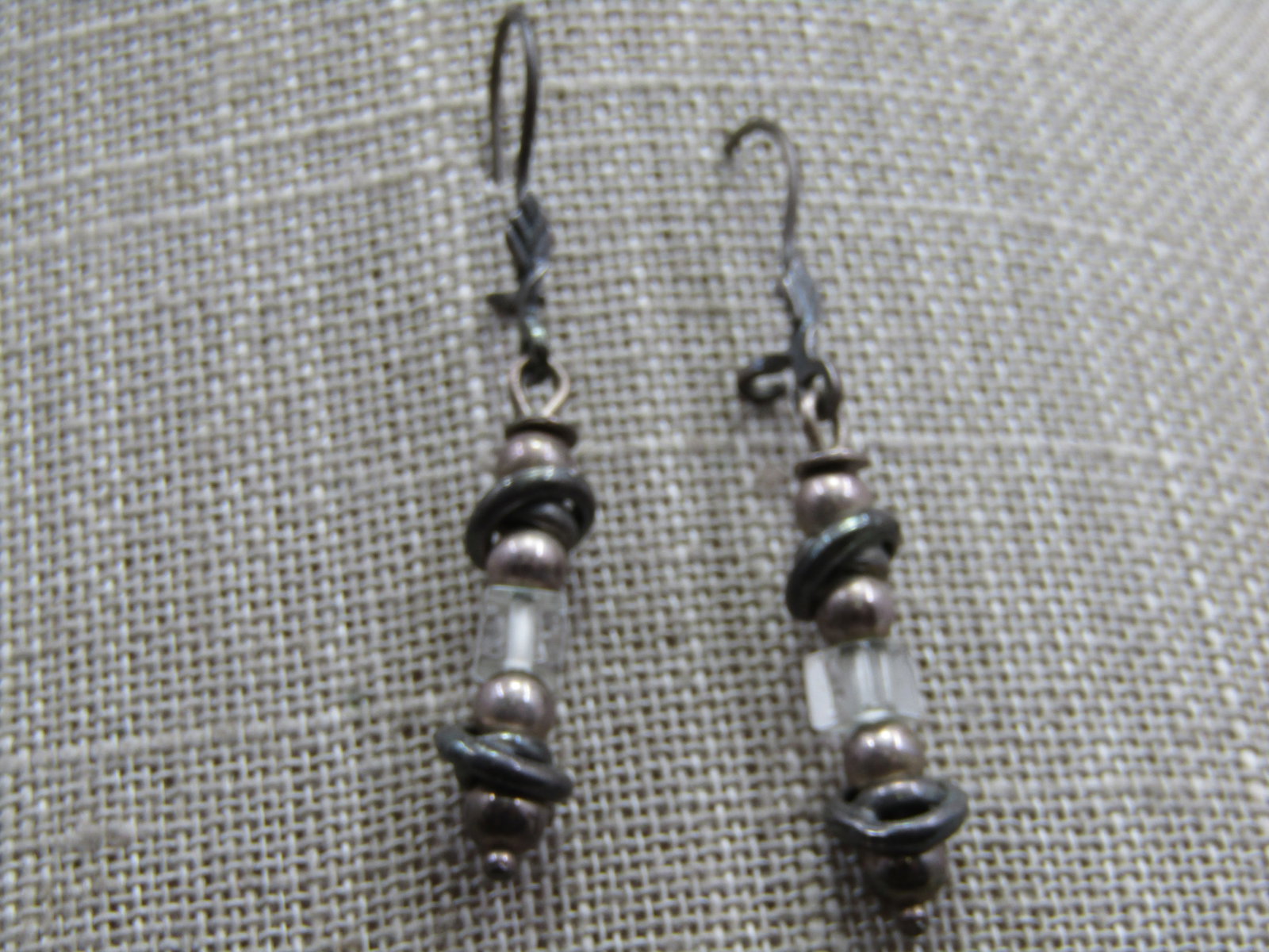 Vintage Sterling Dangle Beaded Earrings, Locking Hook Post, 1960's-1970's - 2