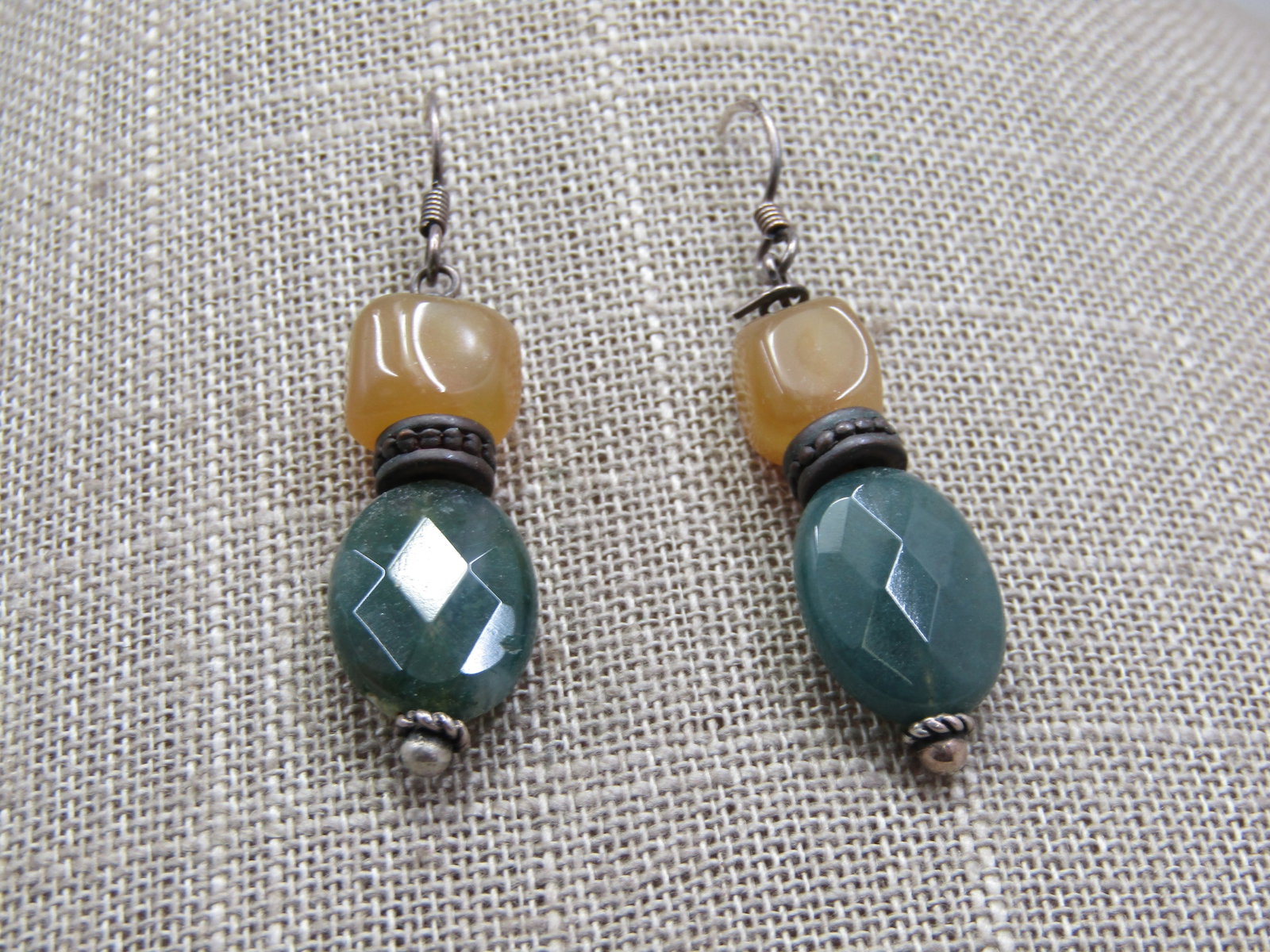 Sterling Southwestern Agate Earrings, Pierced, 2" (1 of 5)