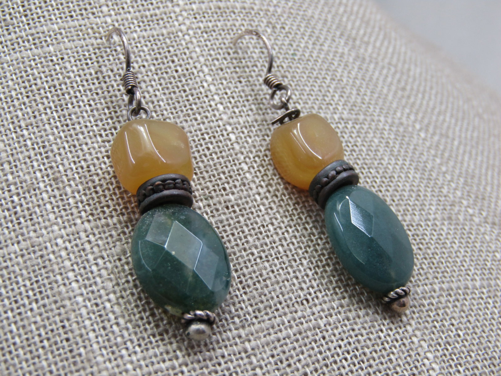 Sterling Southwestern Agate Earrings, Pierced, 2" - 2