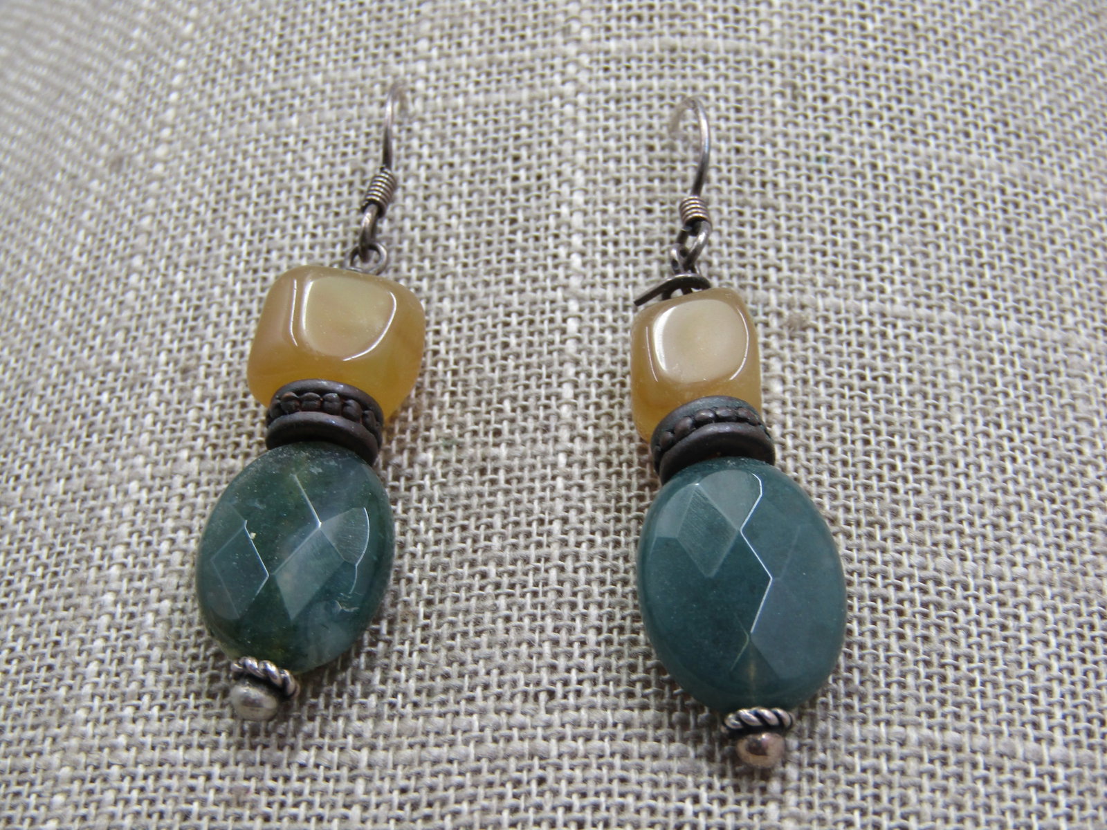 Sterling Southwestern Agate Earrings, Pierced, 2" - 3