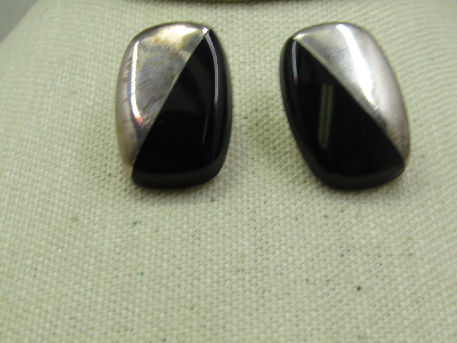 Vintage Sterling Onyx Silver Earrings, Mexico, Signed CII, Pierced (1 of 5)