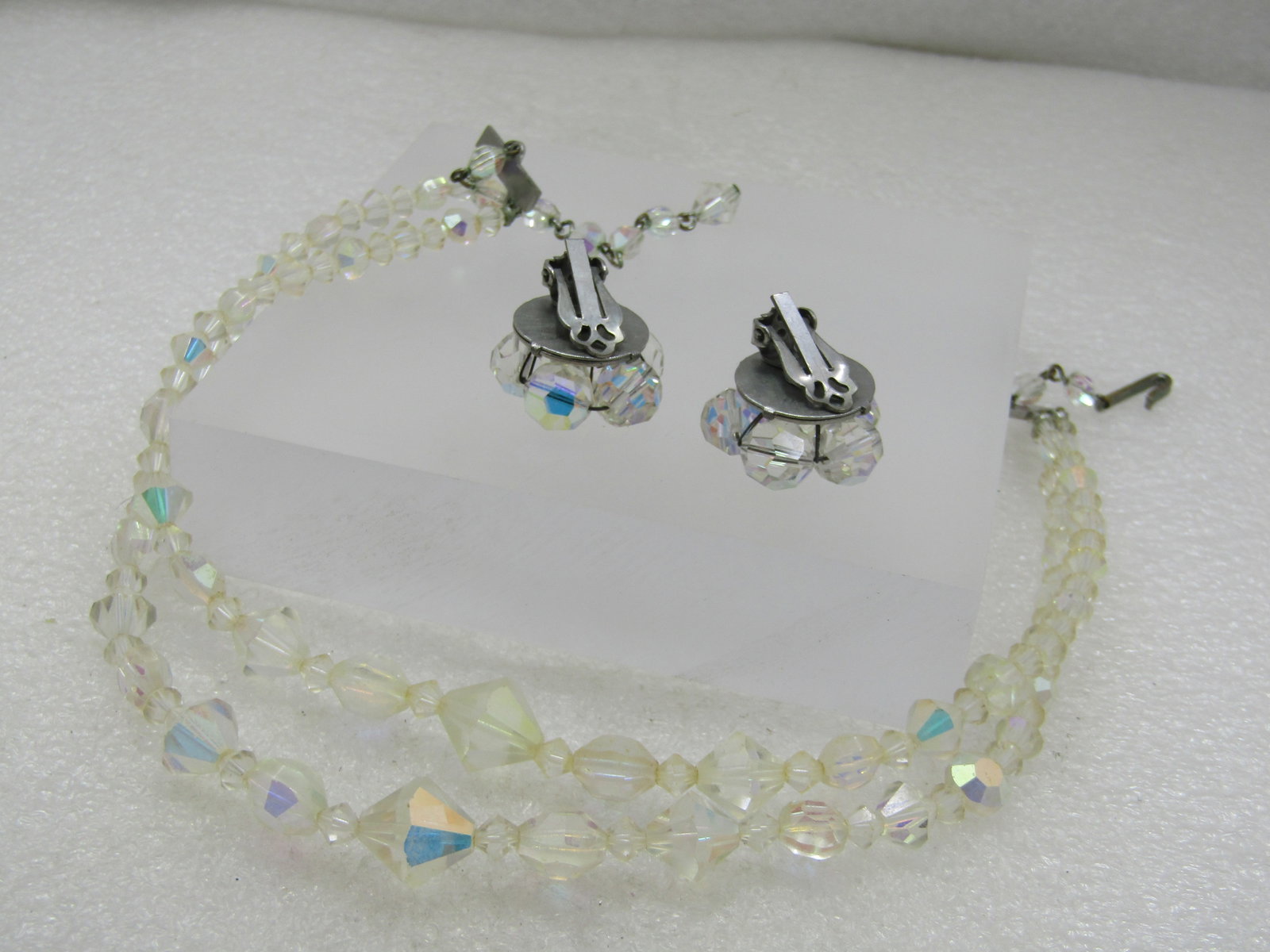 Vintage Double Strand Aurora Borealis Neckace & Earrings Demi Parure, Mid-Century, Elco - 4
