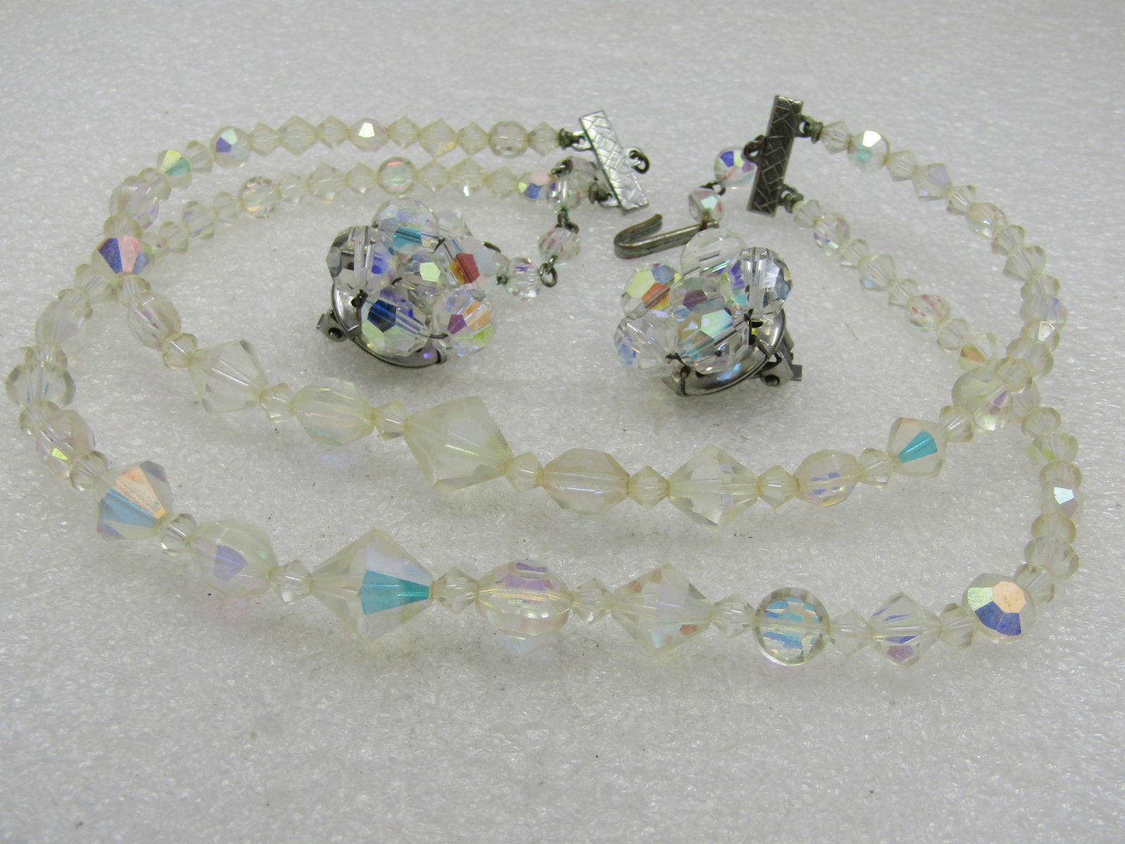 Vintage Double Strand Aurora Borealis Neckace & Earrings Demi Parure, Mid-Century, Elco - 5