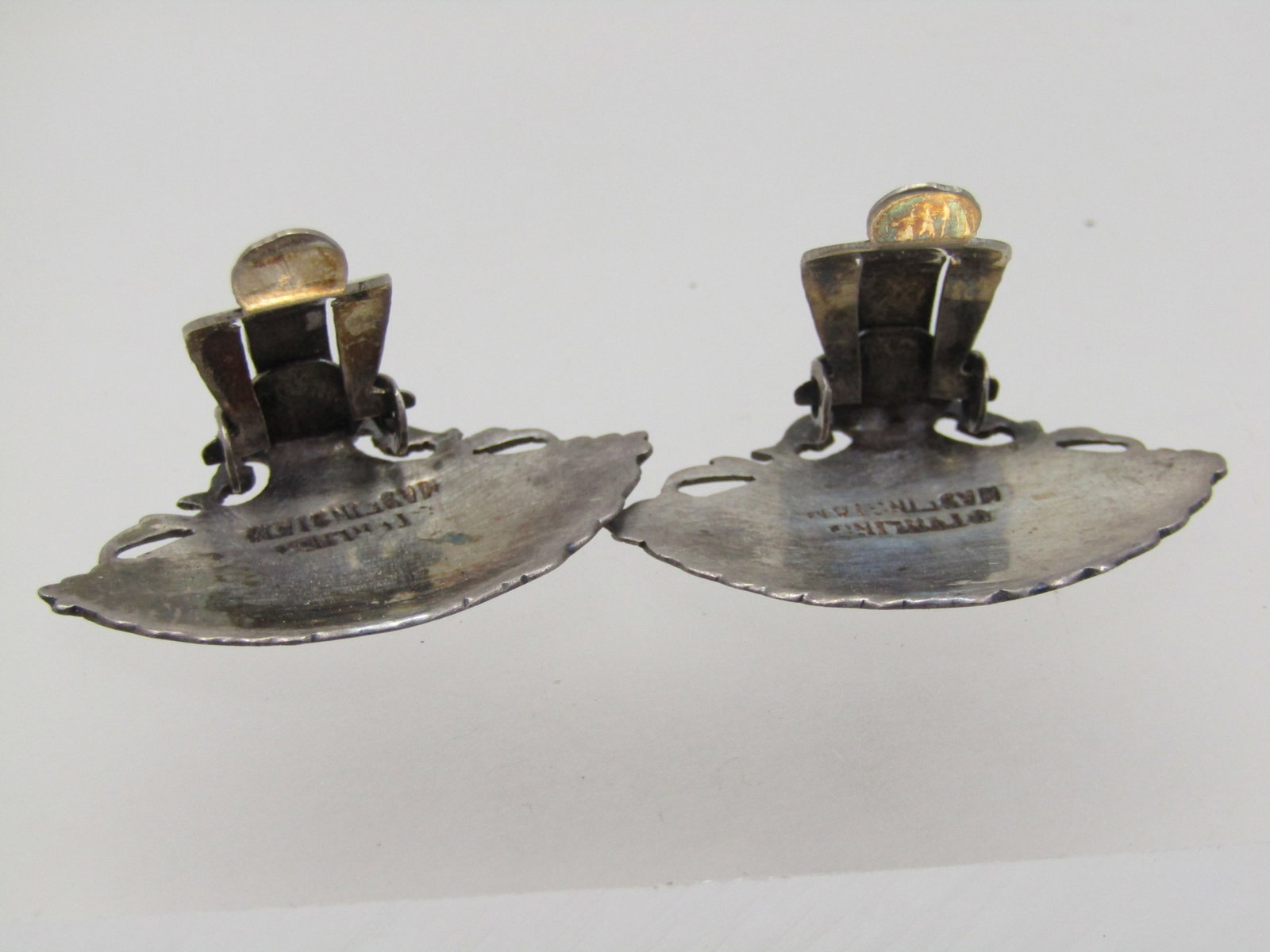 Vintage Sterling Siam Fan Earrings, Clip, 1940's-1950's - 3