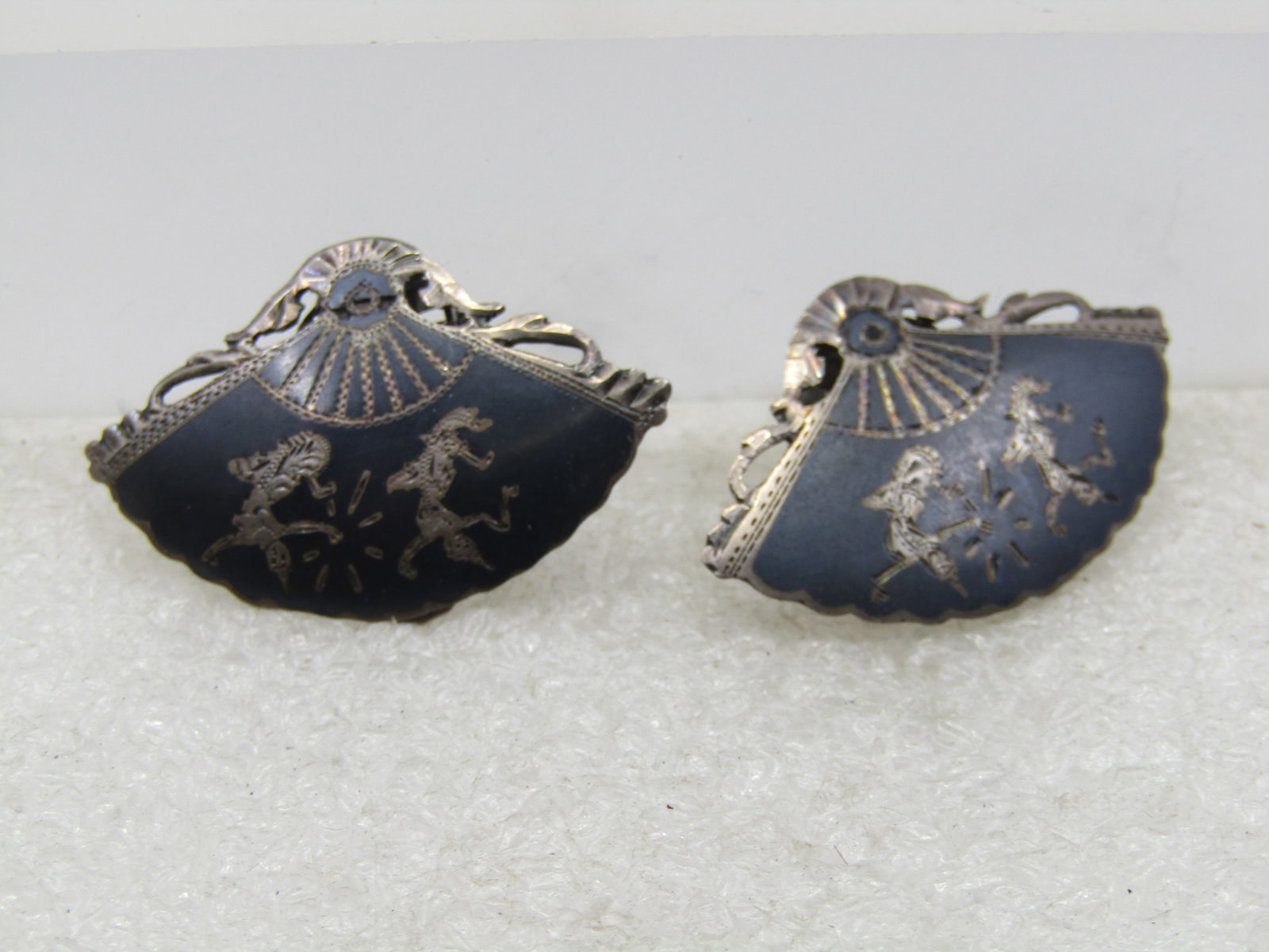 Vintage Sterling Siam Fan Earrings, Clip, 1940's-1950's - 4