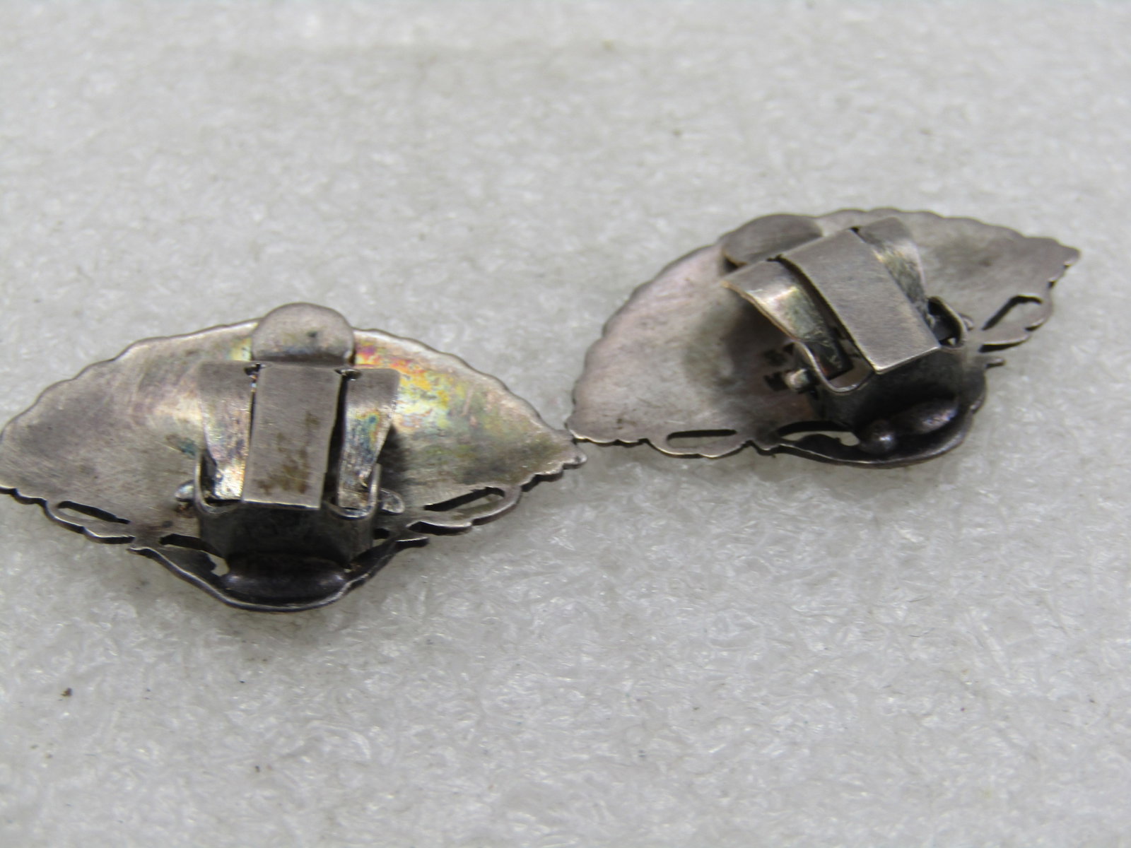 Vintage Sterling Siam Fan Earrings, Clip, 1940's-1950's - 6
