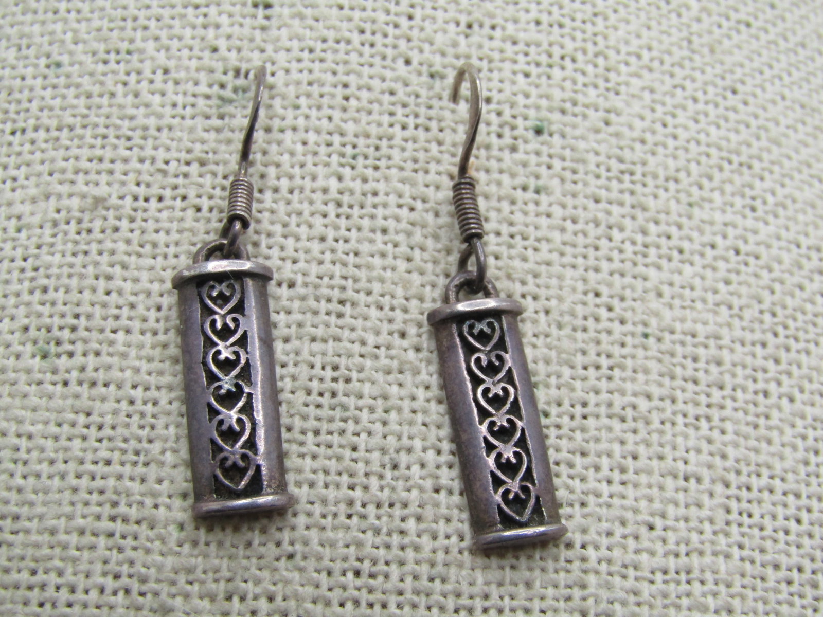 Vintage Sterling Stacked Heart Dangle Earrings, Pierced, Signed: Vintage Sterling Stacked Heart Dangle Earrings, Pierced, Signed what looks like CW when upside down - it is Marsala's mark and marked .925 with a weight of appx. 2.72 gr. The dangles are appx. 3/4"
