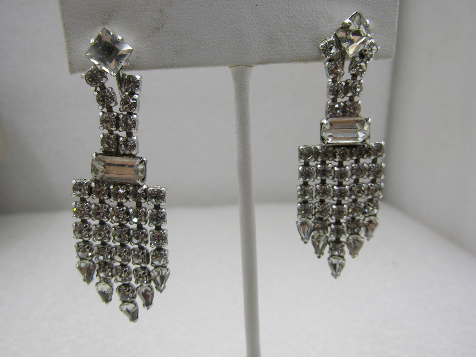 Vintage Rhinestone Art Deco Drop Earrings, Screwback 2-1/8" - 3
