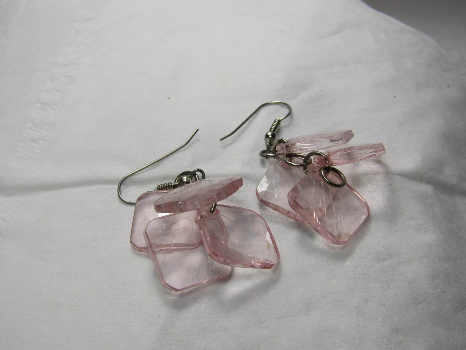 Vintage Pink Faceted Dangle Earrings, Pierced, 2" - 2