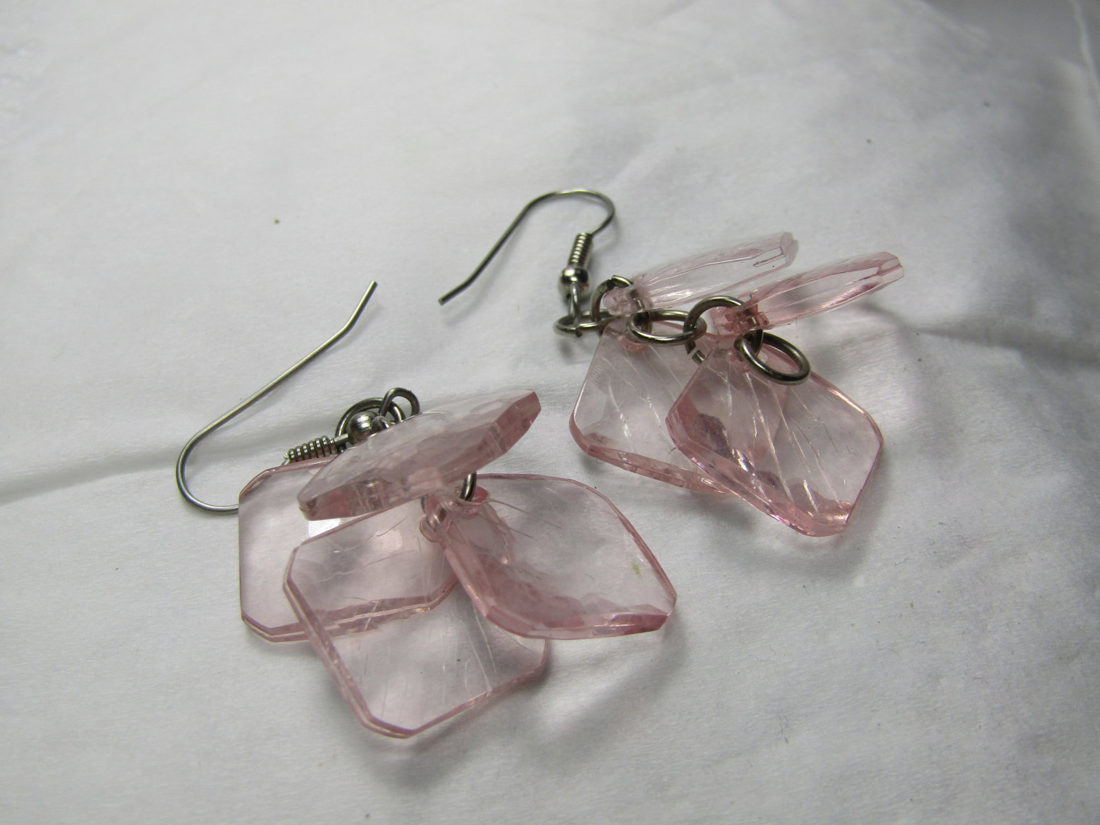 Vintage Pink Faceted Dangle Earrings, Pierced, 2" - 3