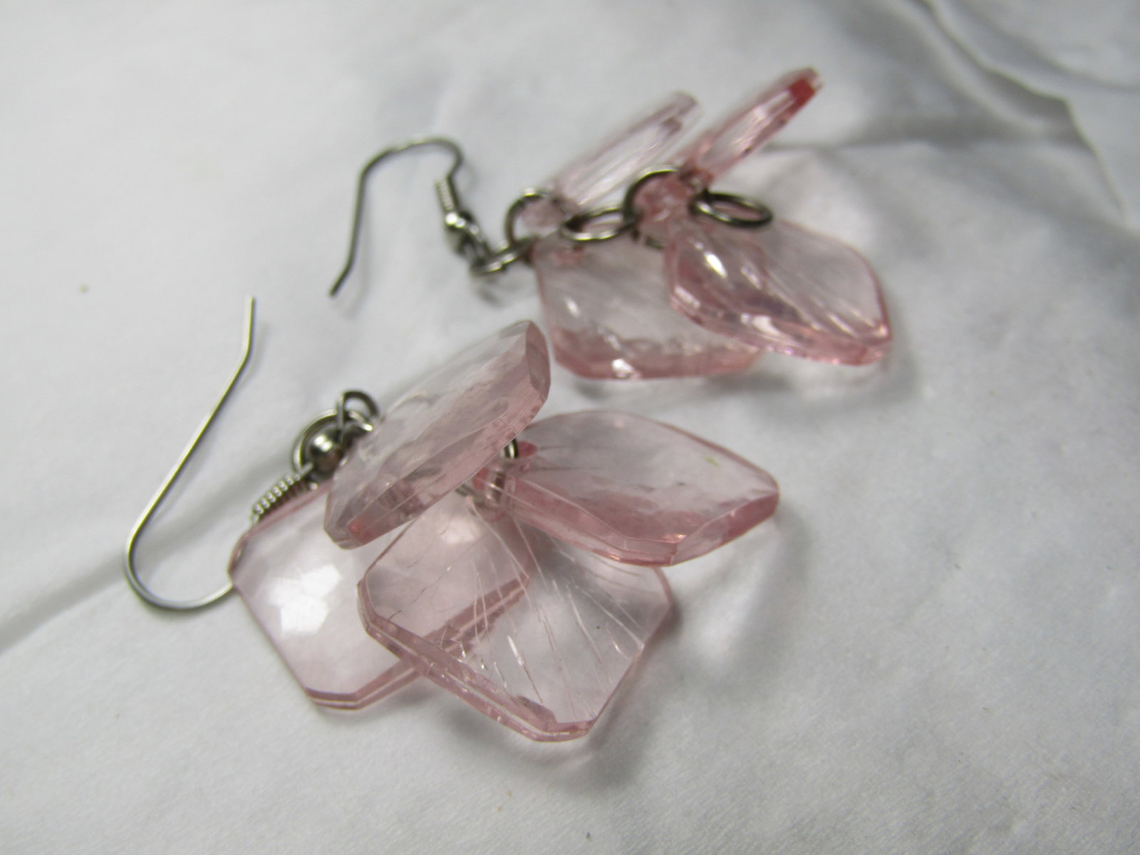 Vintage Pink Faceted Dangle Earrings, Pierced, 2" - 4