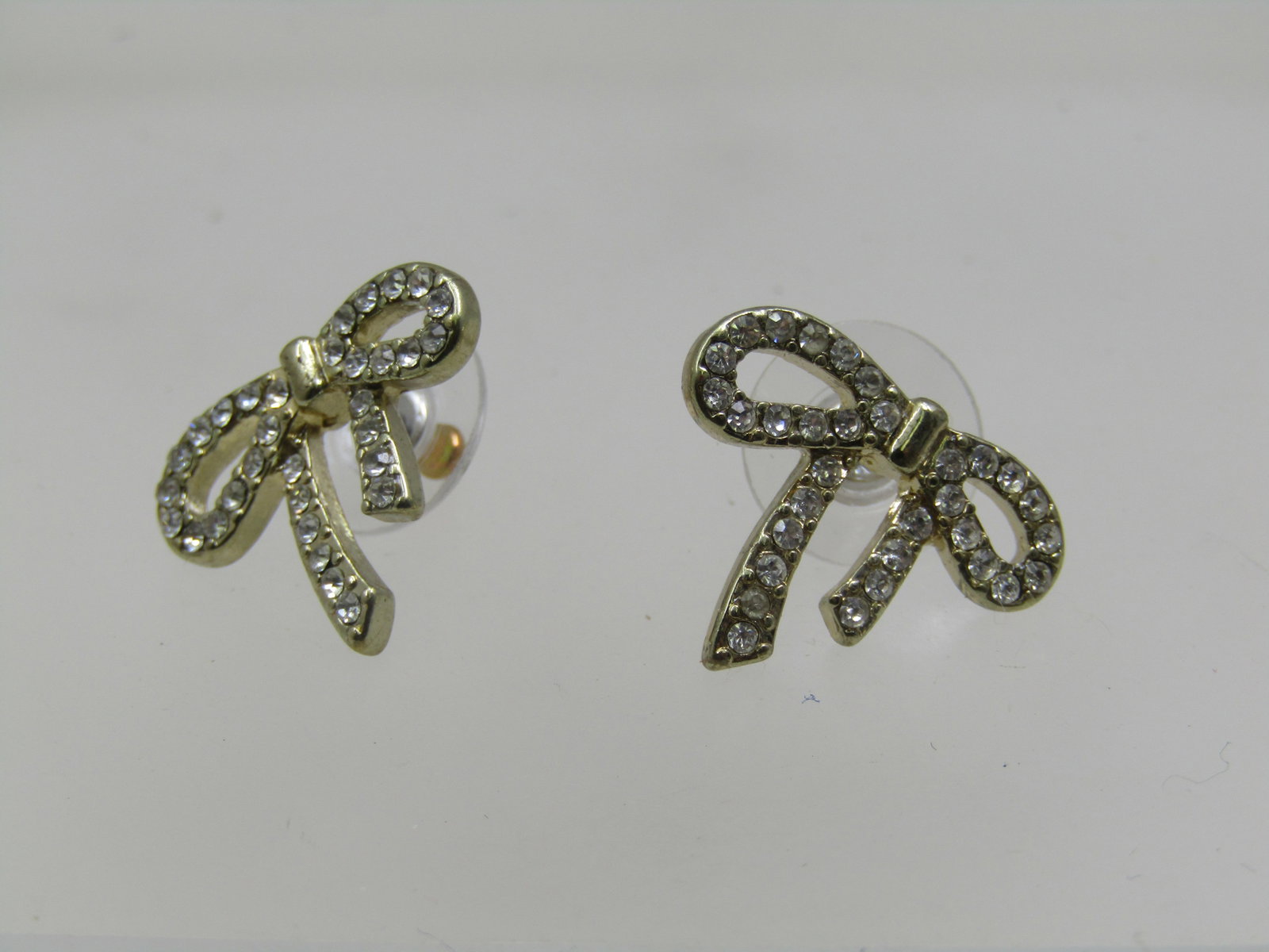 Vintage Rhinestone Bow Earrings, Pierced, Silver Tone - 2