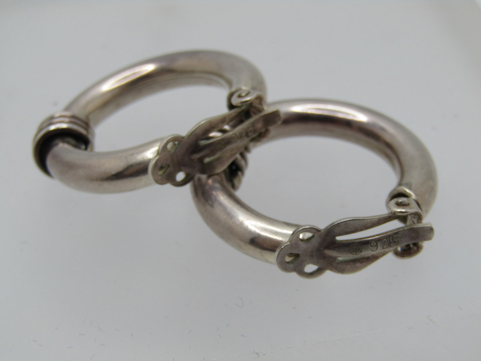 Vintage Sterling Hoop Earrings, Clip, Southwestern Vibe, 1-1/8" - 5