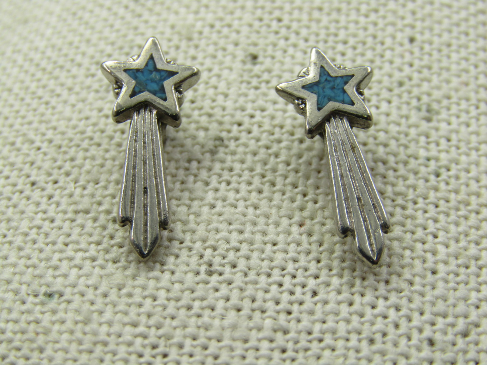 Turquoise Chip Shooting Star Earrings, 1983 Signed, Pierced - 2