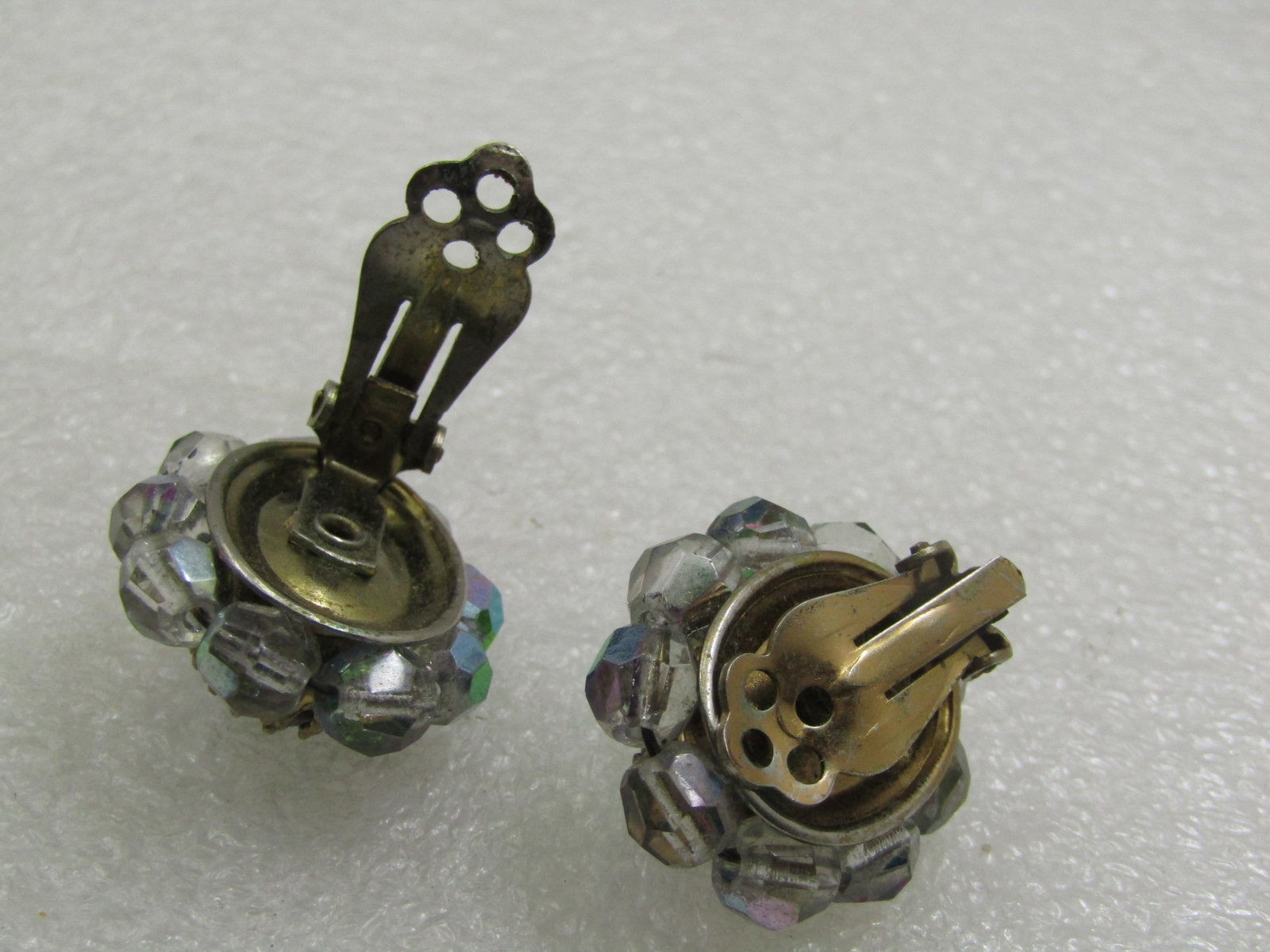 Vintage Peacock Aurora Borealis Clip Earrings, 1940's - 6