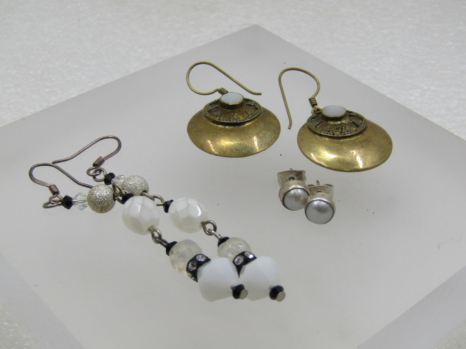 Vintage 3 Prs. Pierced Earrings, Stud, & Dangle, 1970's-1980's (1 of 6)