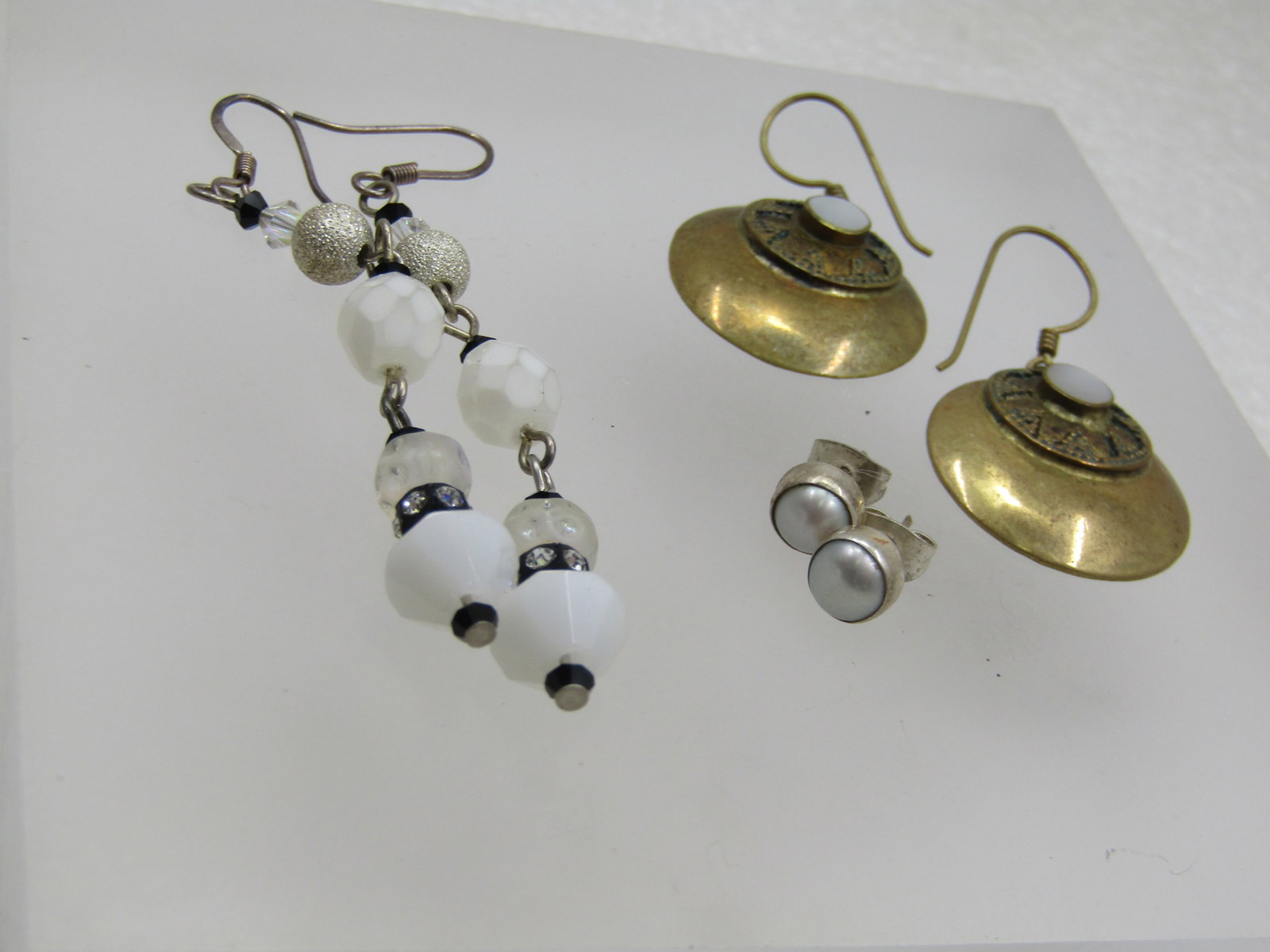 Vintage 3 Prs. Pierced Earrings, Stud, & Dangle, 1970's-1980's - 2