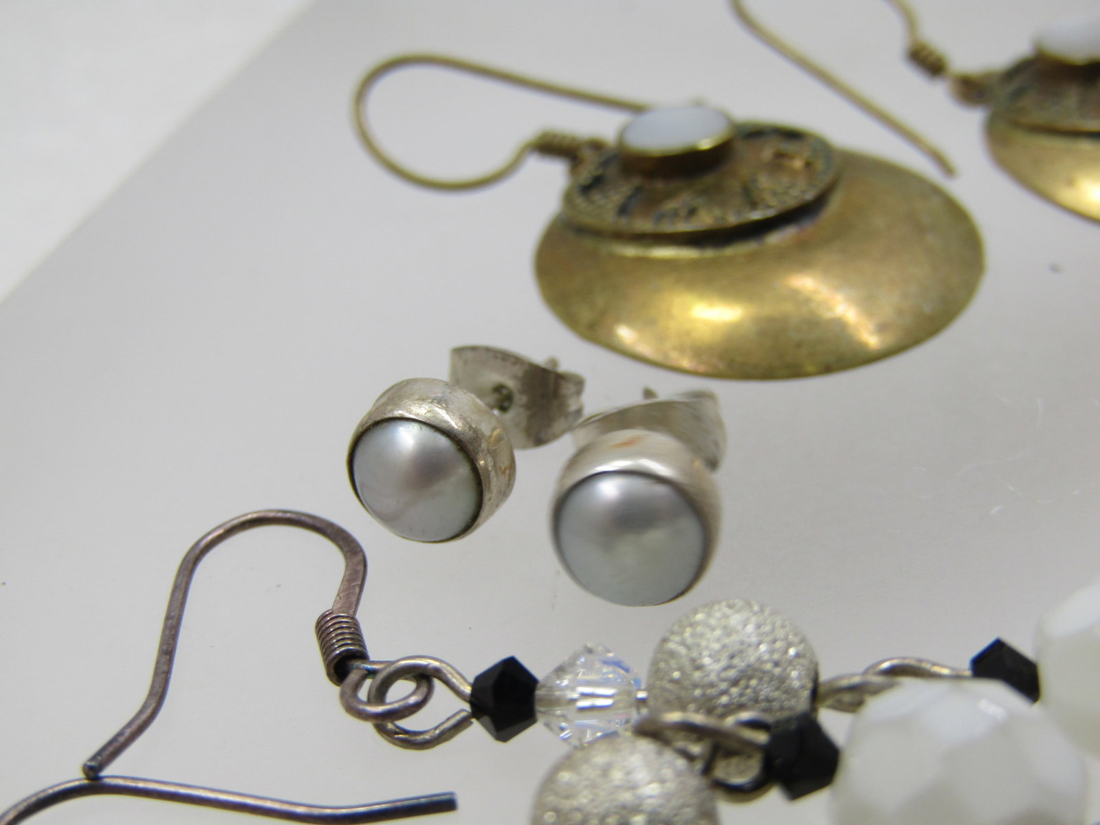 Vintage 3 Prs. Pierced Earrings, Stud, & Dangle, 1970's-1980's - 5