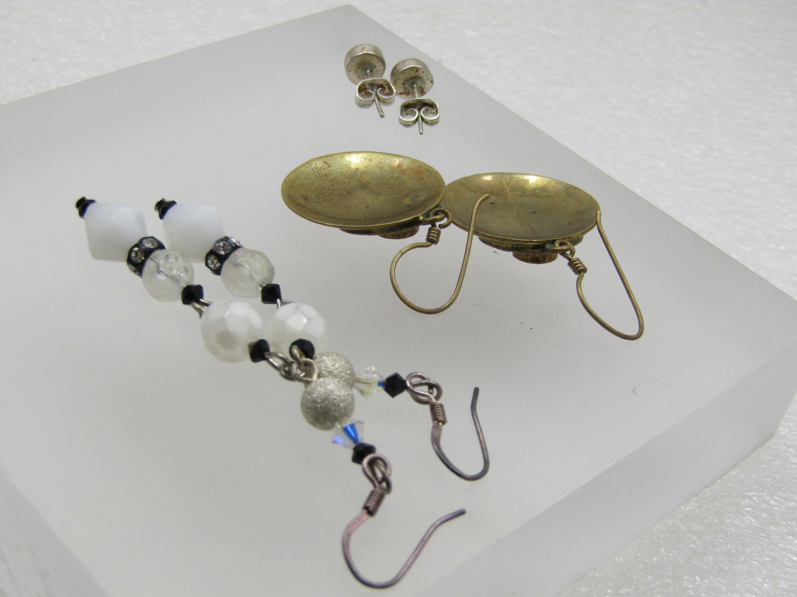 Vintage 3 Prs. Pierced Earrings, Stud, & Dangle, 1970's-1980's - 6