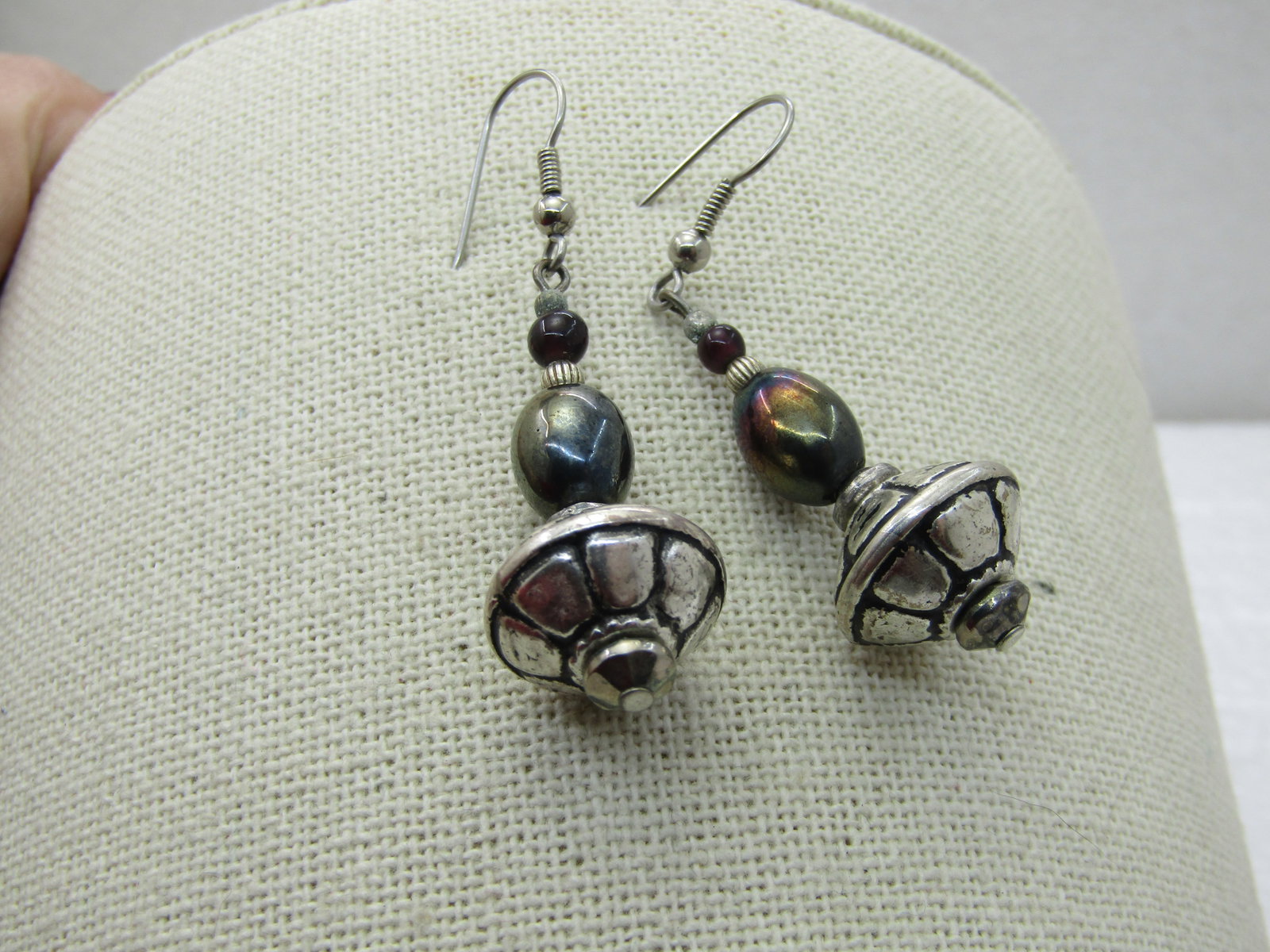 Southwestern Boho Themed Metallic & Silver Dangle Earrings, 2.25" - 3