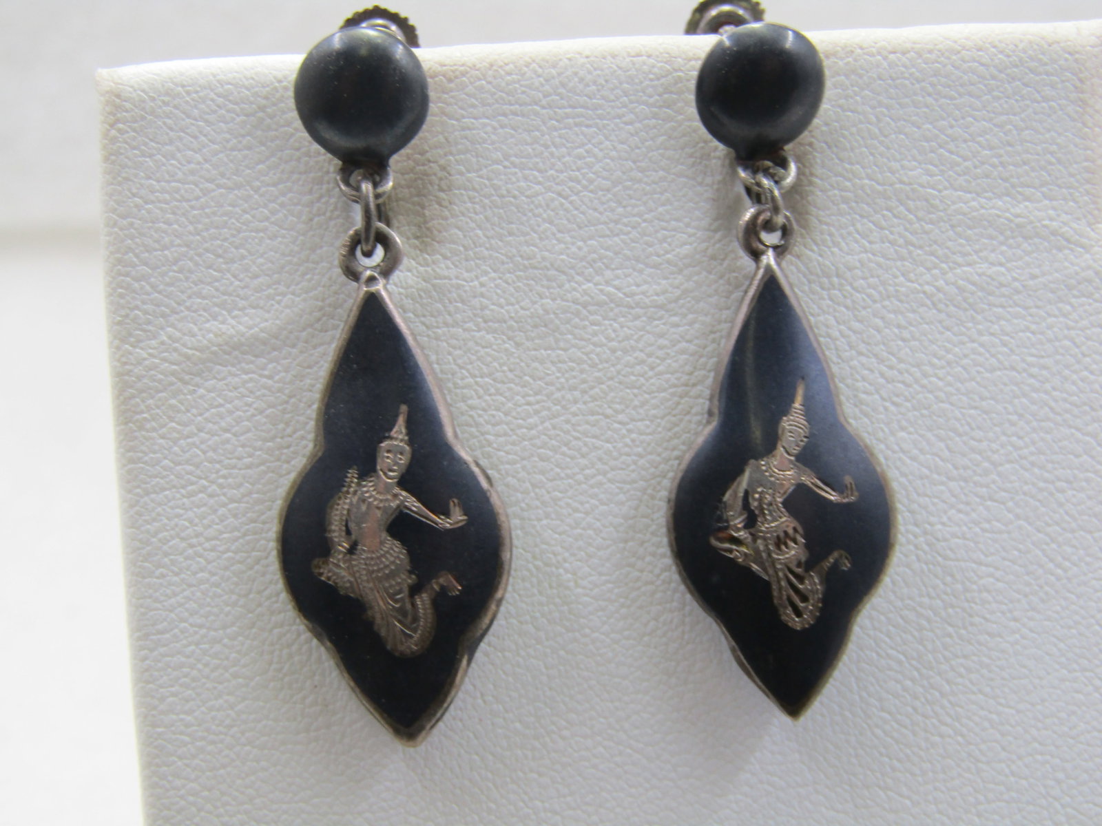Vintage Sterling Siam Goddess Black Goddess Earrings, Screw Back - 3