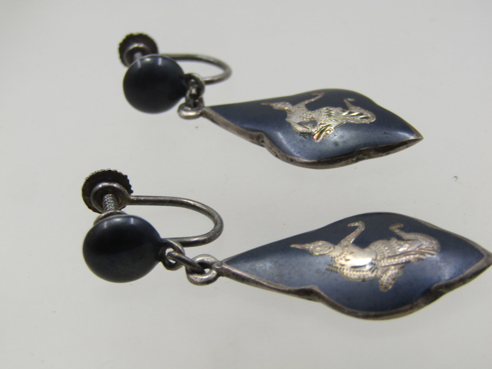 Vintage Sterling Siam Goddess Black Goddess Earrings, Screw Back - 6