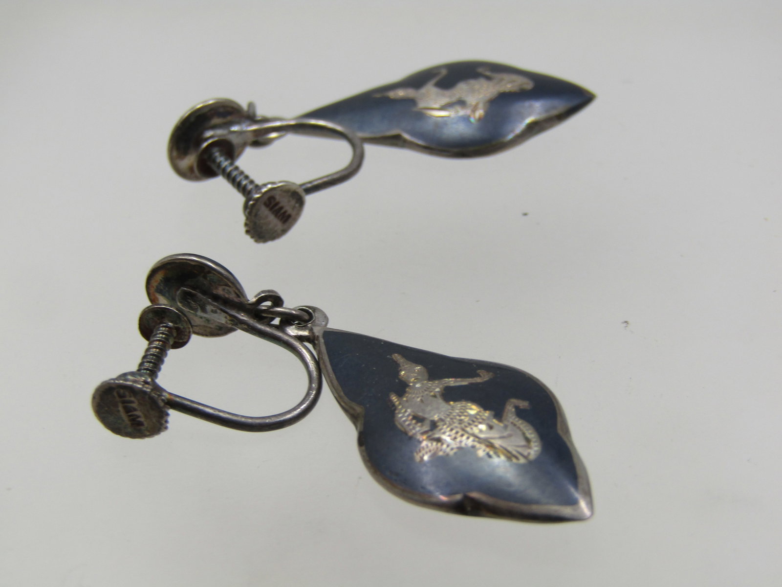 Vintage Sterling Siam Goddess Black Goddess Earrings, Screw Back - 7