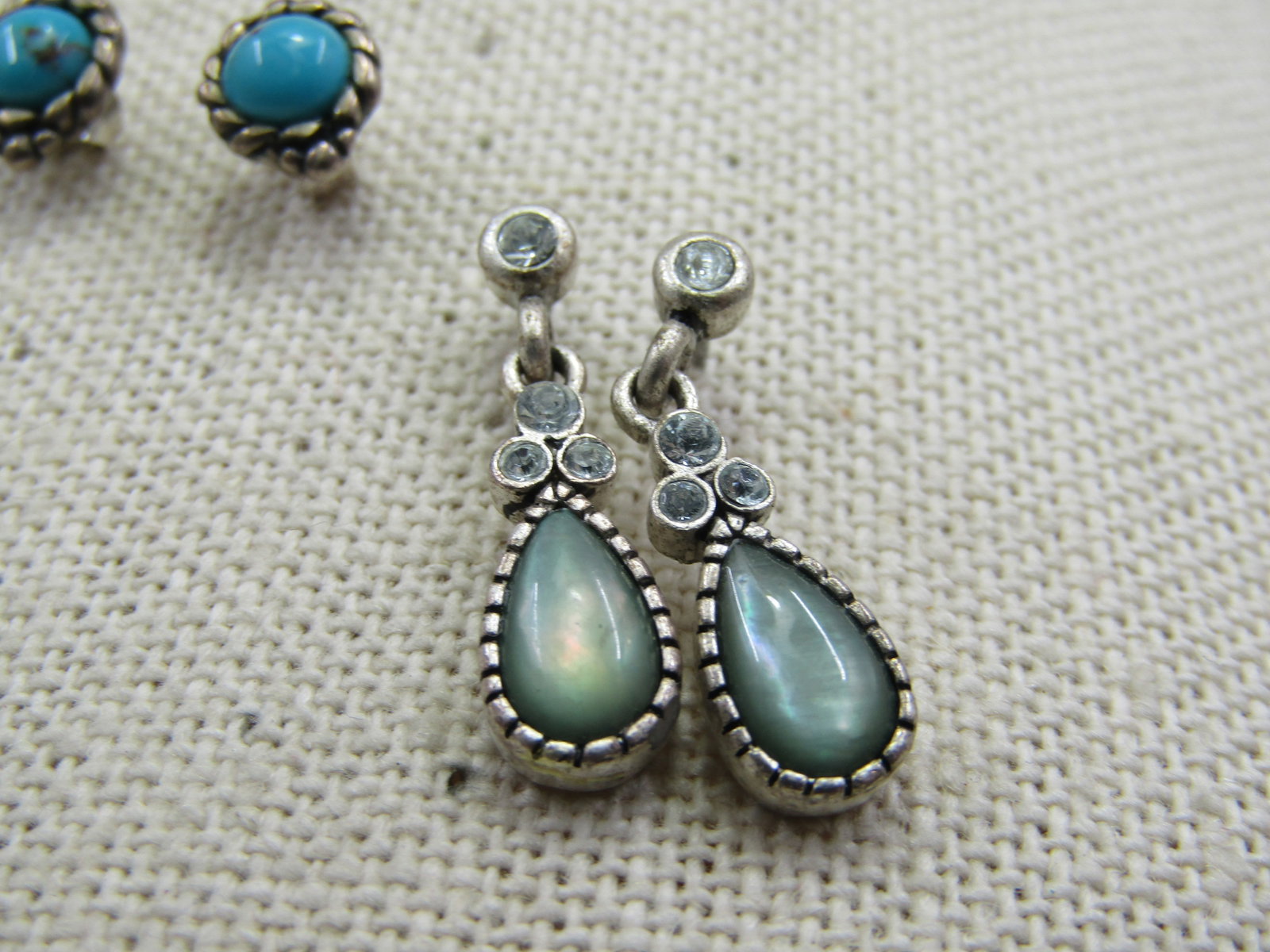 Vintage Sterling Turquoise Earrings & Faux Opal Earrings, Pierced - 3