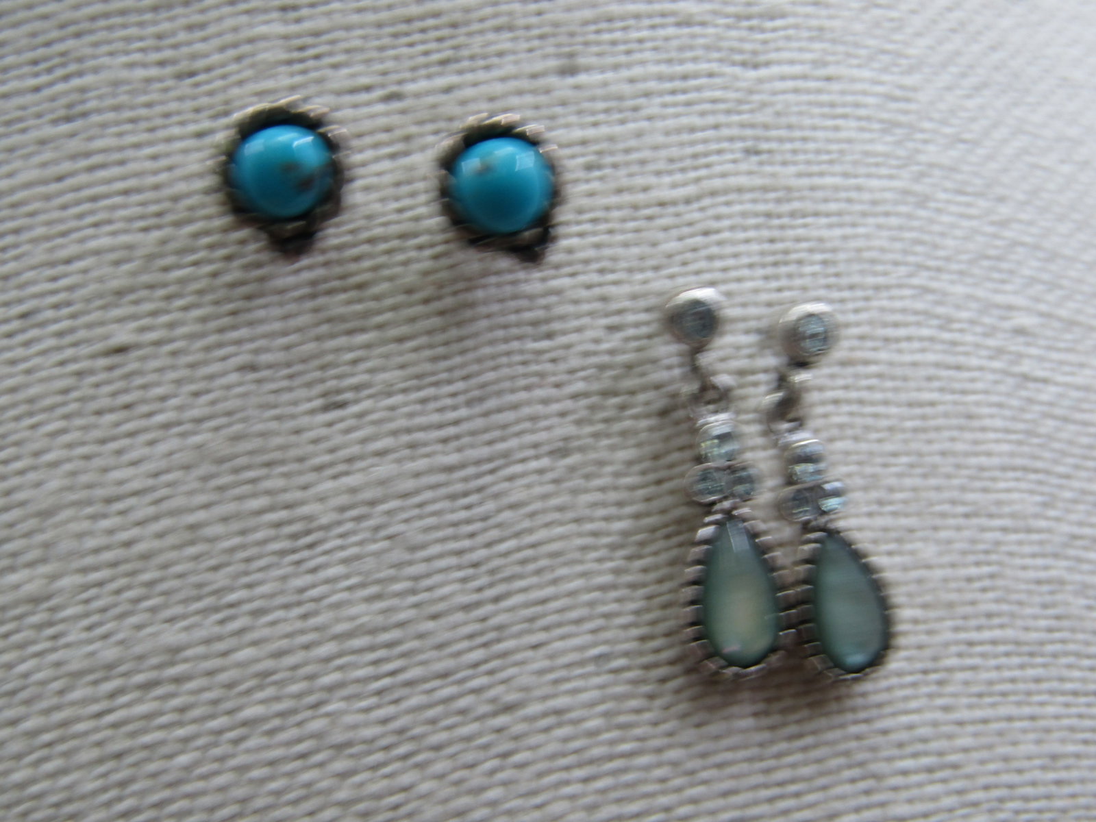 Vintage Sterling Turquoise Earrings & Faux Opal Earrings, Pierced - 4
