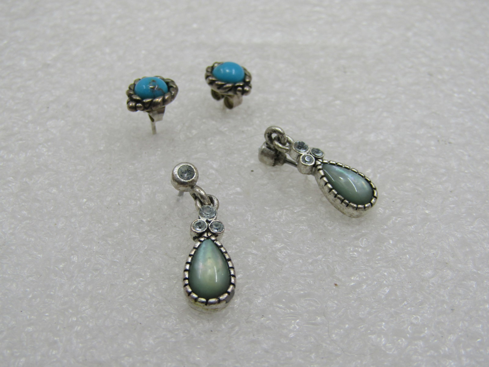 Vintage Sterling Turquoise Earrings & Faux Opal Earrings, Pierced - 5
