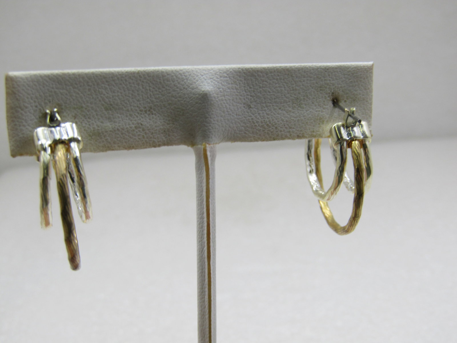 Two Tone Staggered Hoop Earrings, Pierced, 1" - 2