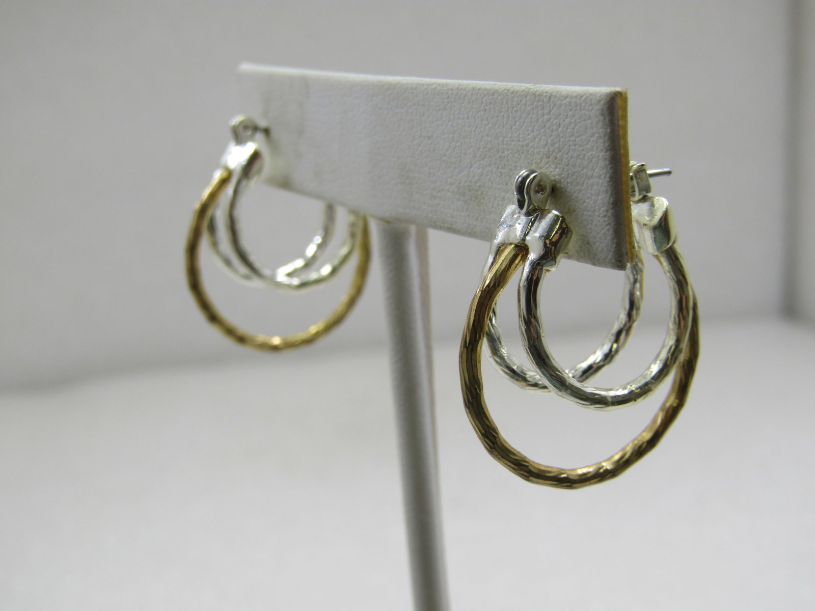 Two Tone Staggered Hoop Earrings, Pierced, 1" - 3