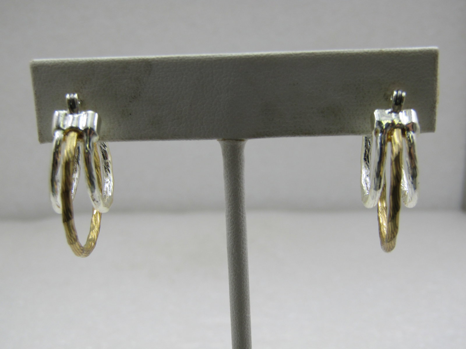 Two Tone Staggered Hoop Earrings, Pierced, 1" - 4
