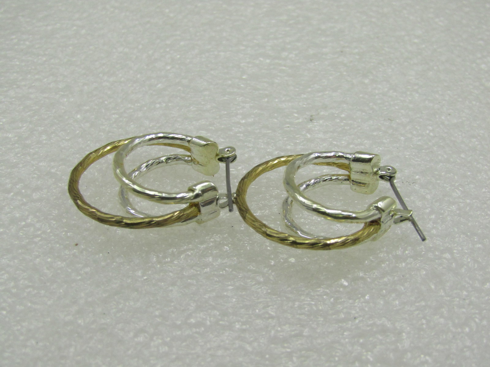 Two Tone Staggered Hoop Earrings, Pierced, 1" - 5